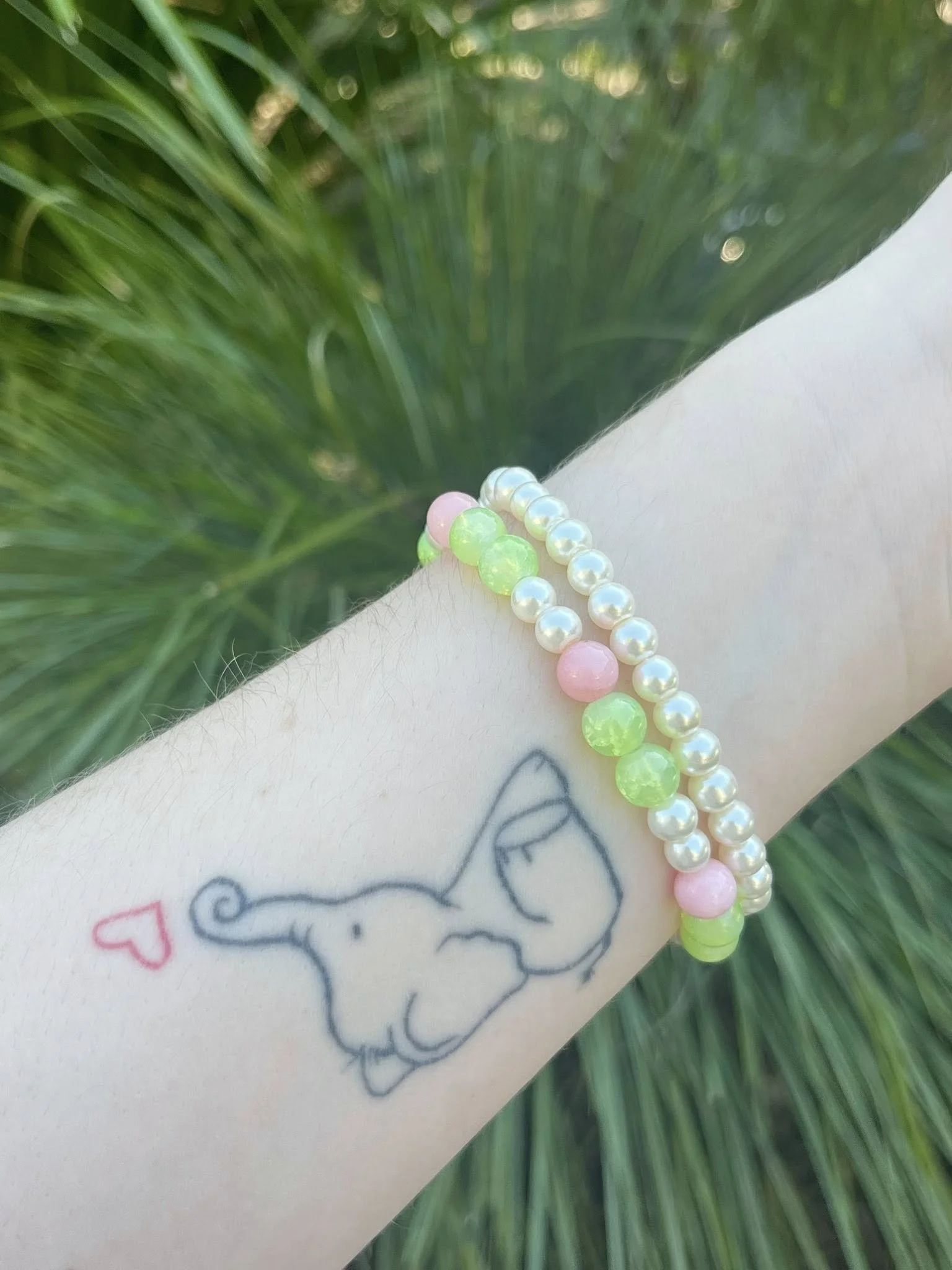 Lime Green/Pink Pearl Bracelets