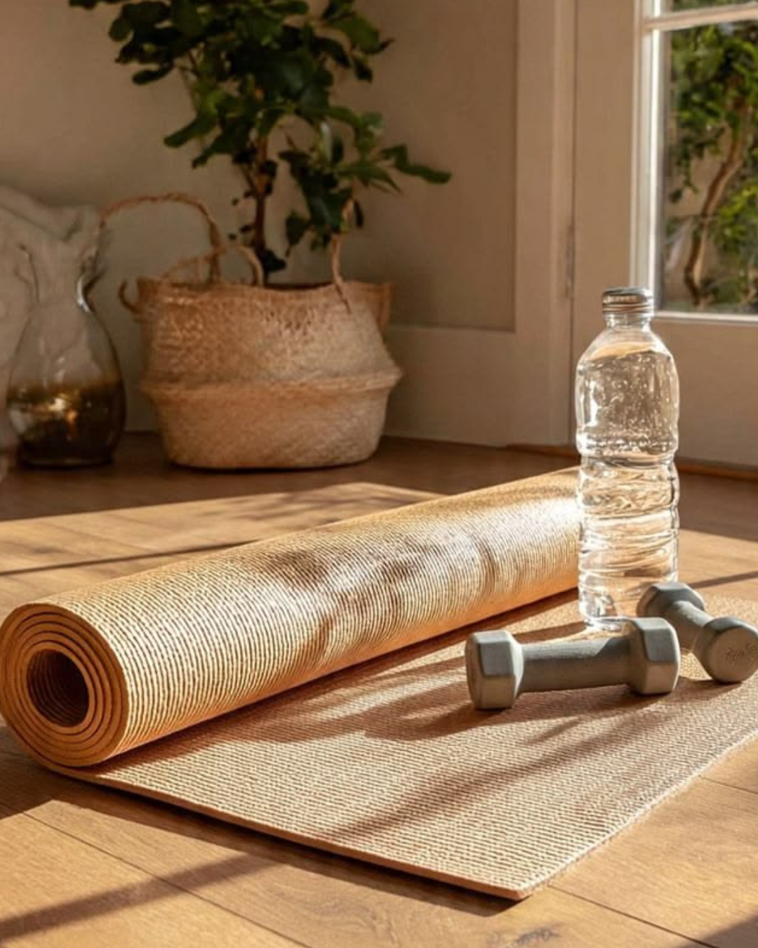 Yoga Teacher Holding Weights