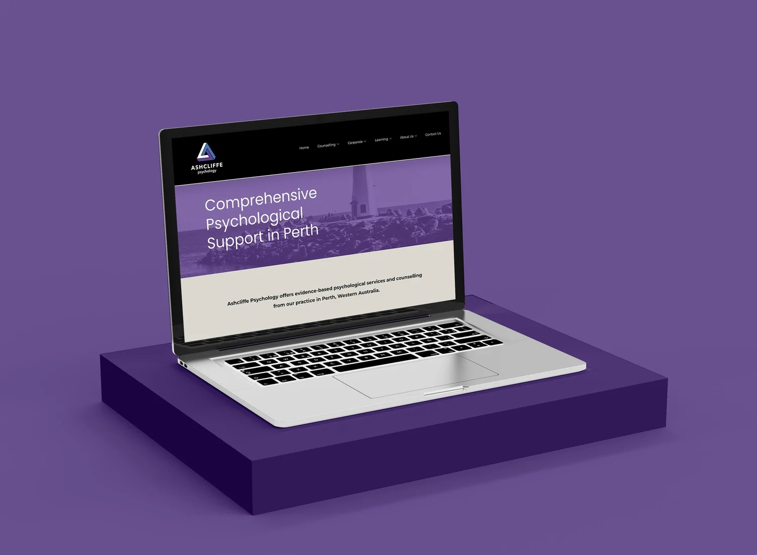 Ashcliffe Psychology website design shown on a laptop