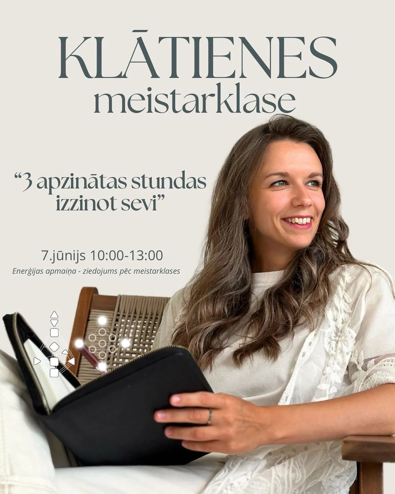 Labrīt sievietēm! 🥰 Ikdienā liela daļa no mums ir skrieno&scaron;os, steidzīgos ritmos un, iespējams, ir izaicino&scaron;i sev izbrīvēt laiku vienai - refleksijai, apzinātībai, pa&scaron;izziņai. 

Tādēļ esmu ieplānojusi 3 apzinātas stundas uz kurām