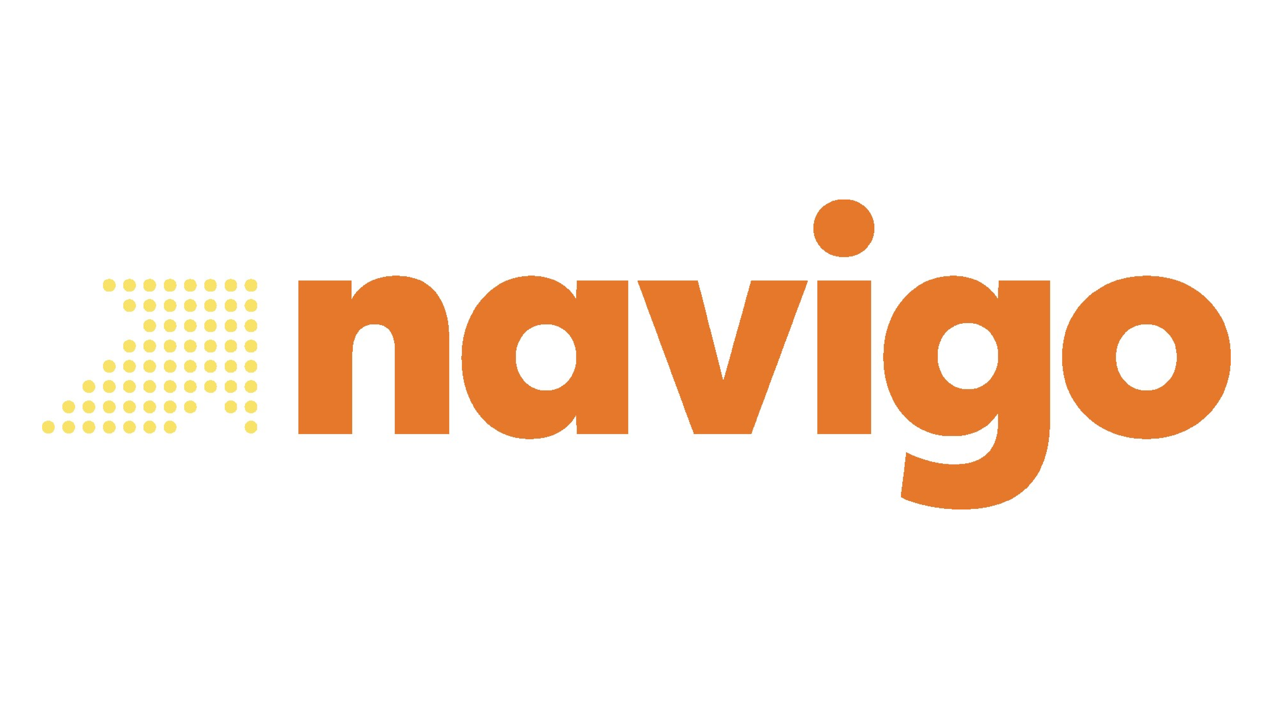  The image shows the logo for Navigo, featuring the name "NAViGO" in bold, capitalized letters with a distinctive red color. Above the text, there is a pattern of red dots arranged in an upward-pointing arrow, symbolising direction or progress.
