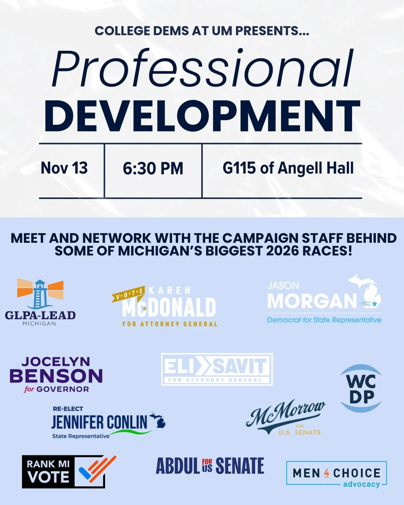 THIS THURSDAY! We will be hosting a bunch of campaigns. Come to hear about what it&rsquo;s like working on campaigns, network, and understand how they&rsquo;re preparing for 2026! 

Final list subject to change