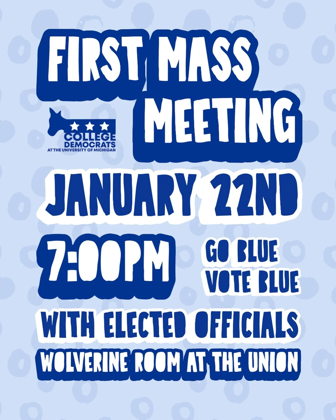 Join us for our first mass meeting of the semester, with elected officials, this Thursday at 7pm! 💙