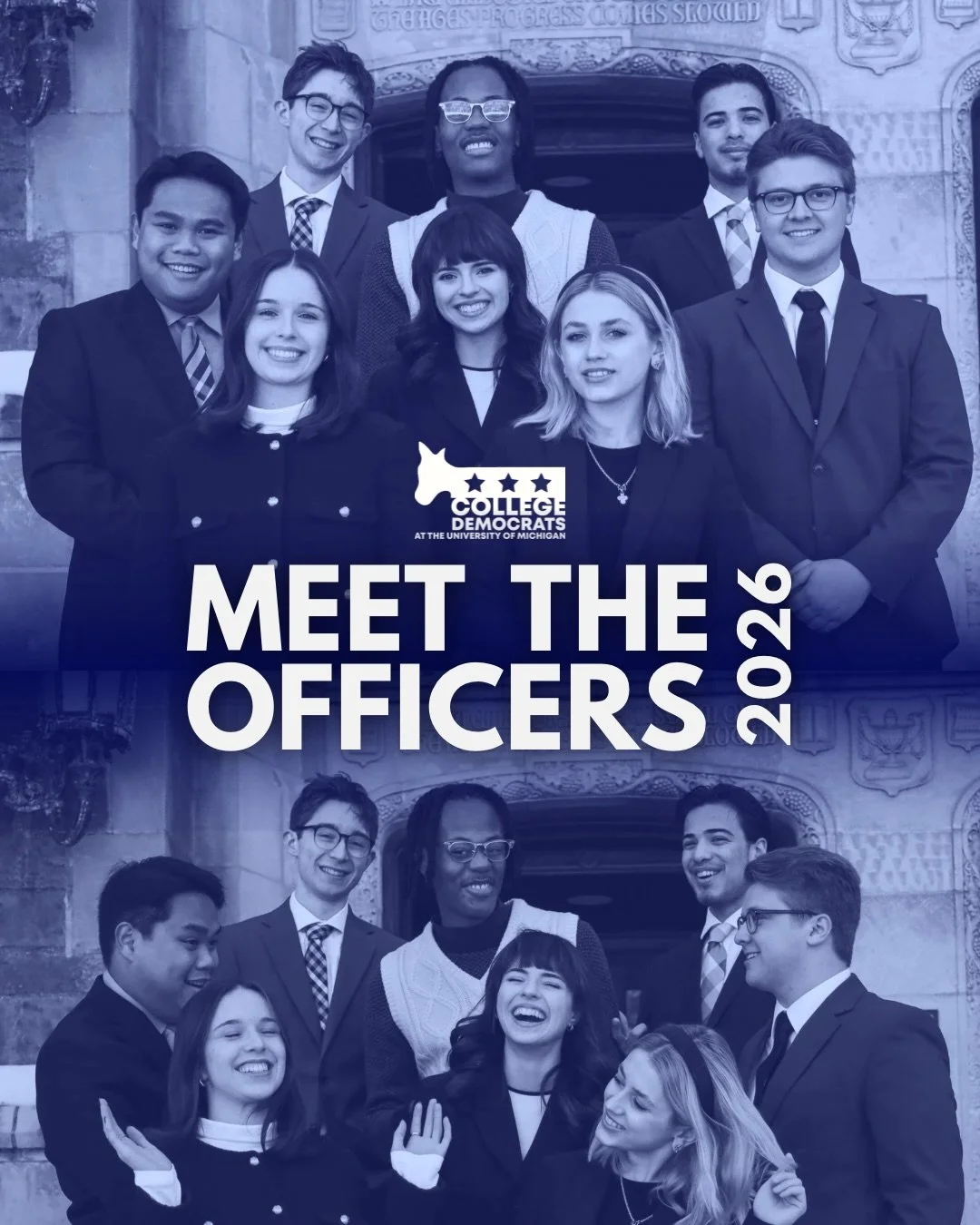 Meet the 2026 Eboard! We are looking forward the year of work ahead. As always: go blue, vote blue.