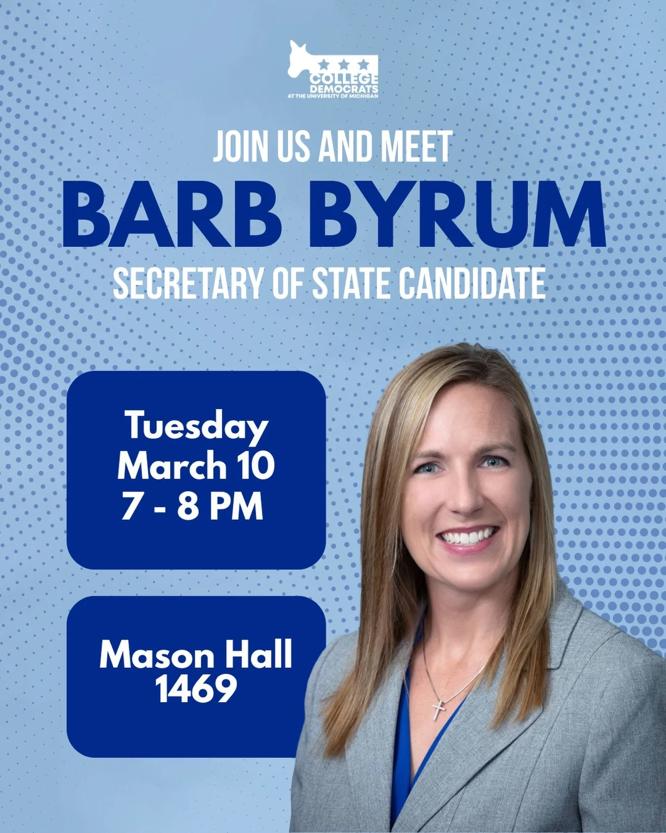 Join us this Tuesday for the opportunity to meet and speak with Secretary of State Candidate Barb Byrum!