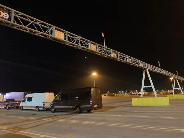 Vans lined up at Dover ferry