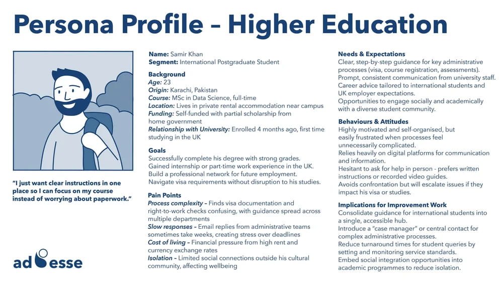 Example persona profile for Higher Education infographic by Ad Esse