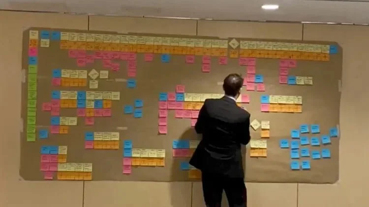Adam Davies adding post-t notes to a value stream map