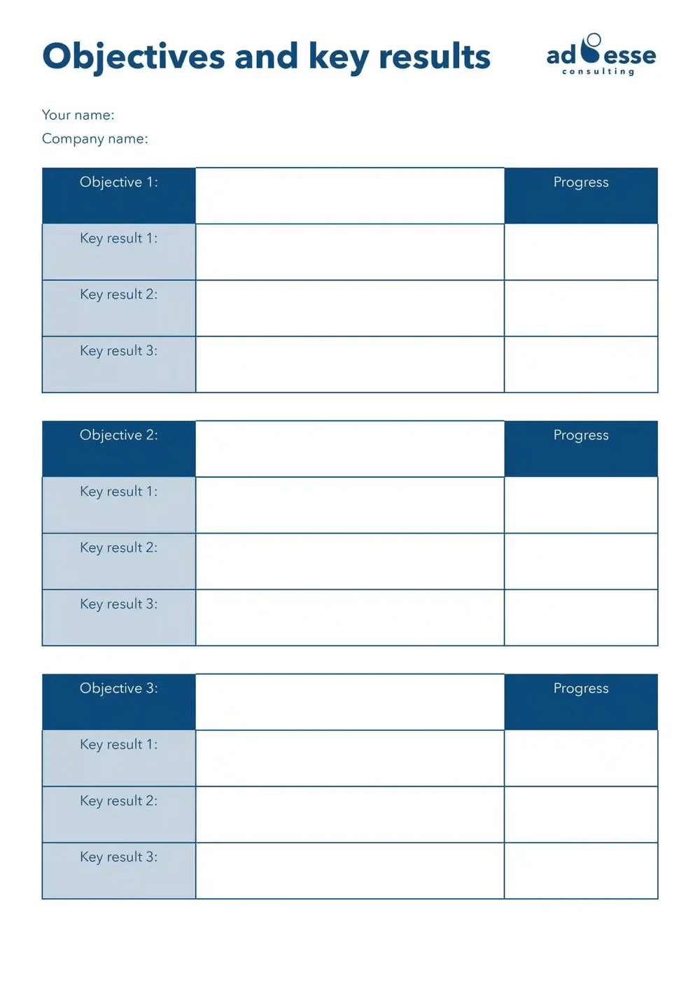 Objectives and key results template by Ad Esse