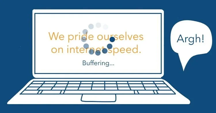 A buffering laptop with a speech bubble that reads, Argh
