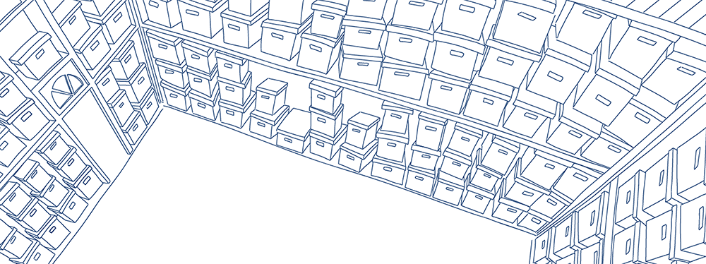 A warehouse full of file boxes piled high