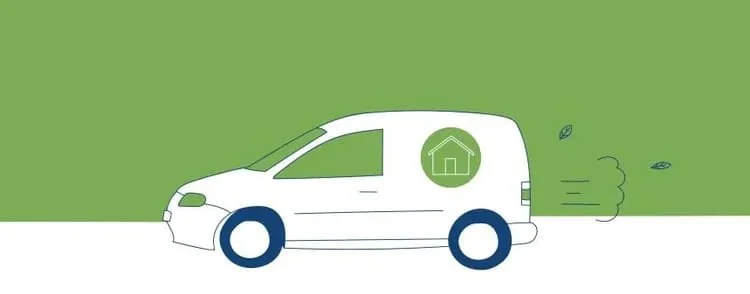 A white van on a green background