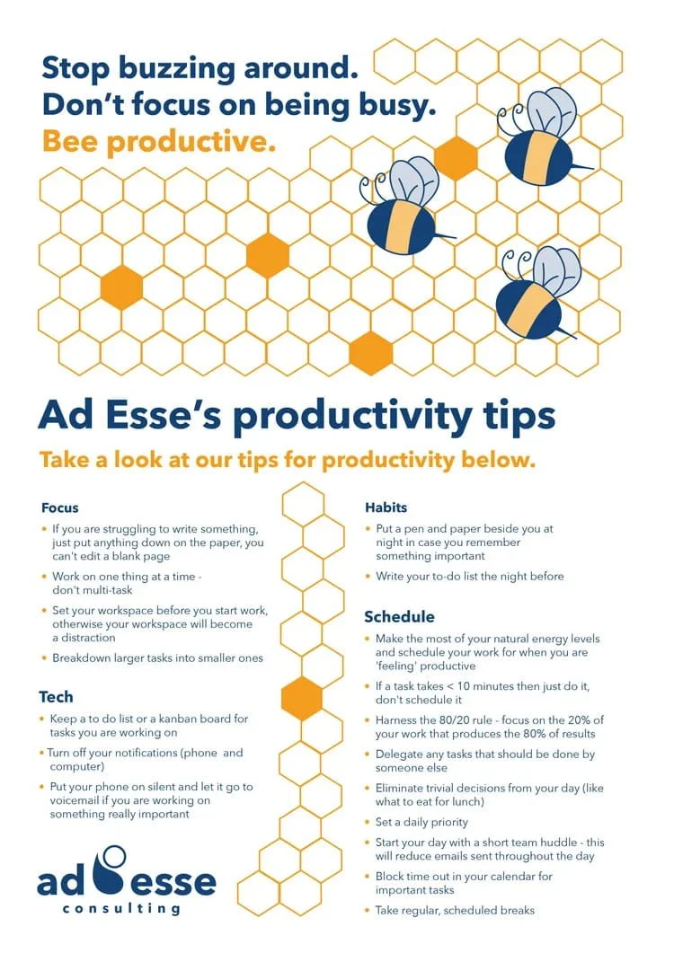 Ad Esse's productivity tips cheat sheet