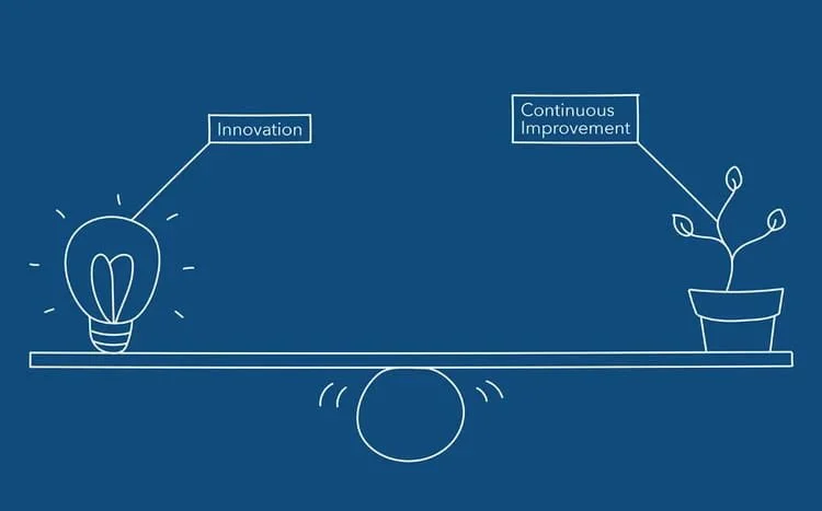 A light bulb and a plant balanced on a seesaw