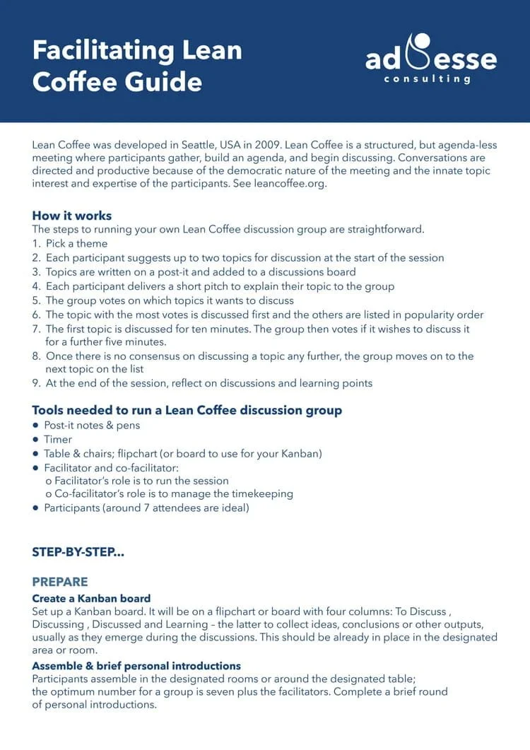 Facilitating Lean coffee guide by Ad Esse