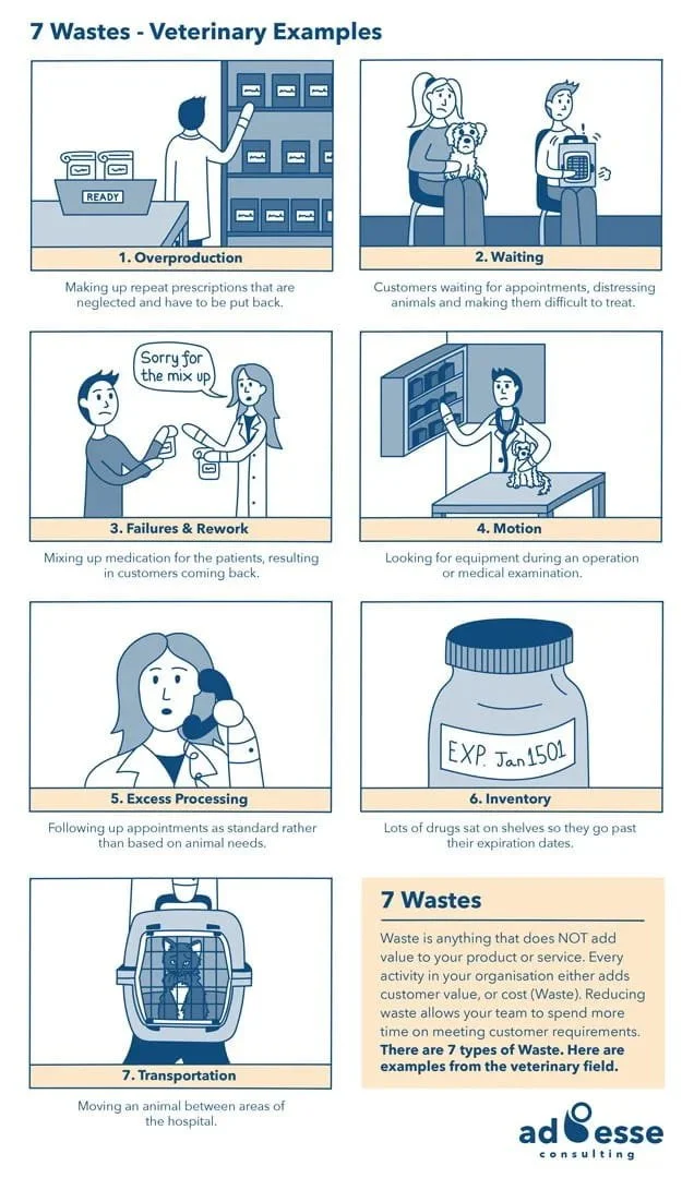 Seven wastes for Vets cheat sheet by Ad Esse