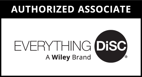 Authorized associate badge for Everything DiSC, a Wiley brand, with black and white text and a black circle logo.