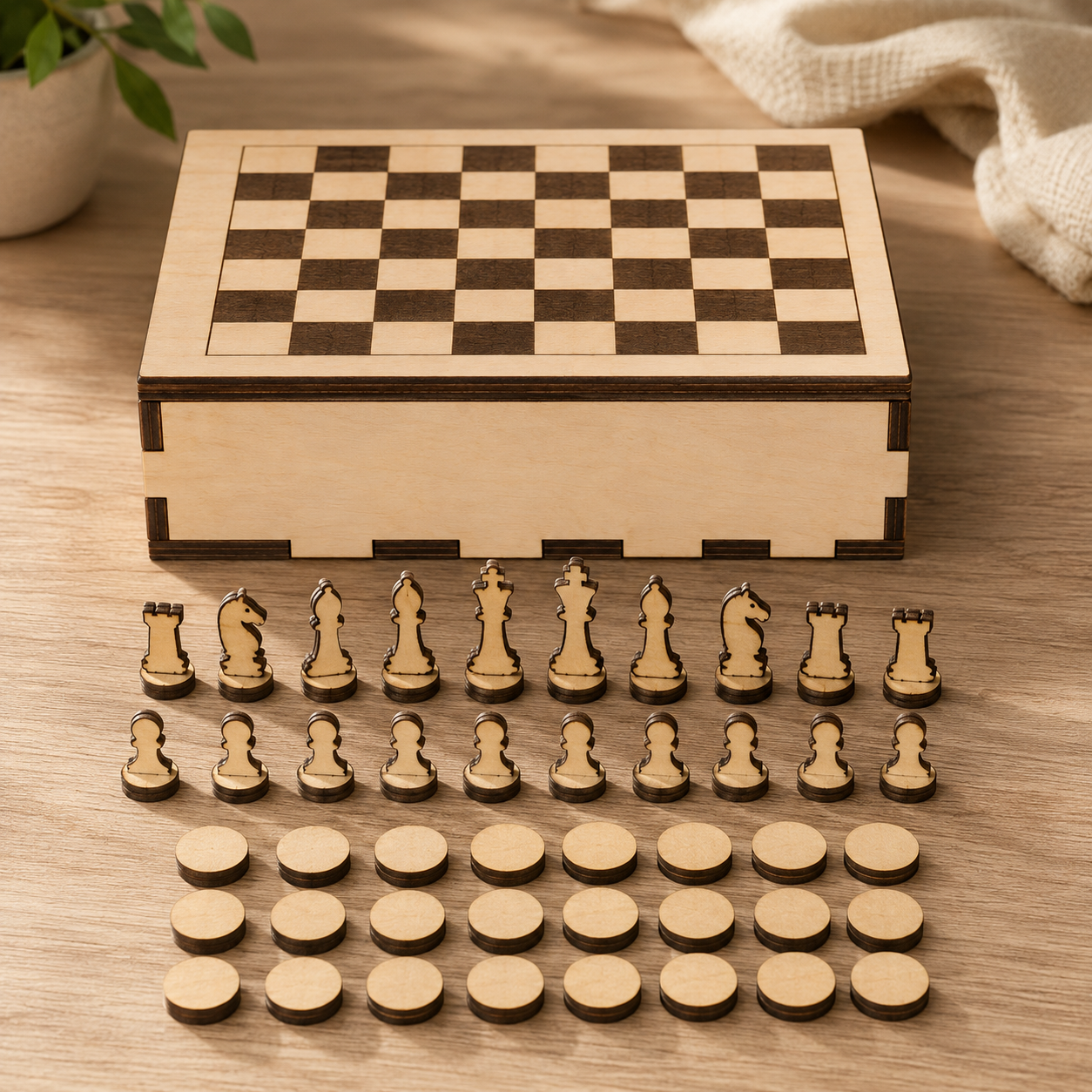 Handcrafted Mini Chess and Checkers Travel Set