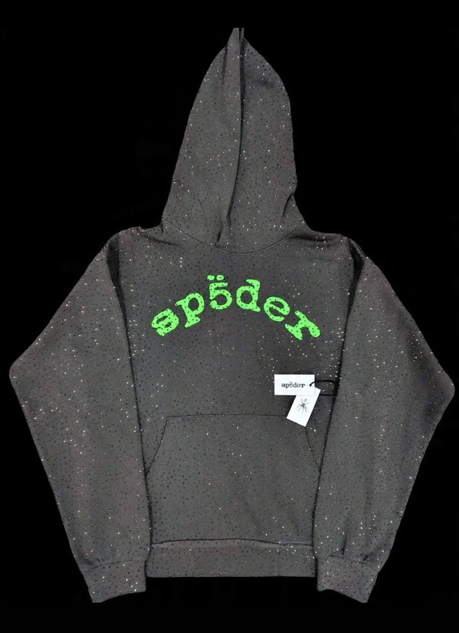 Sp*der Rhinestone Hoodie 'Grey/Green'