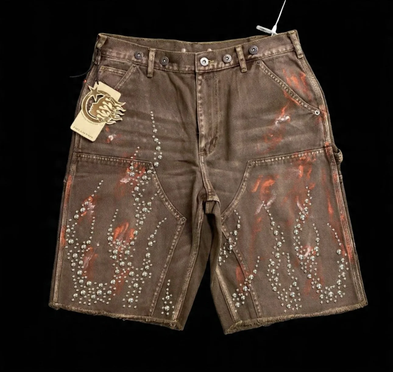 H*llstar Studded Denim Rhinestone Shorts 'Brown'