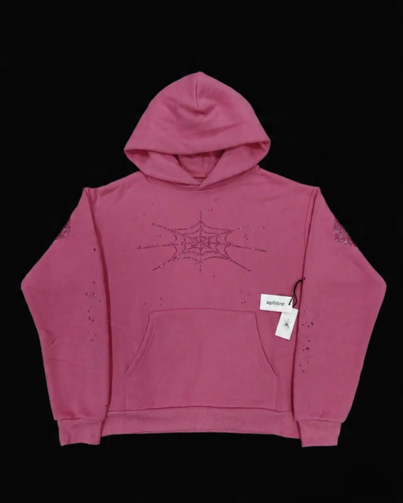 Sp*der Rhinestone Silk Hoodie Pink
