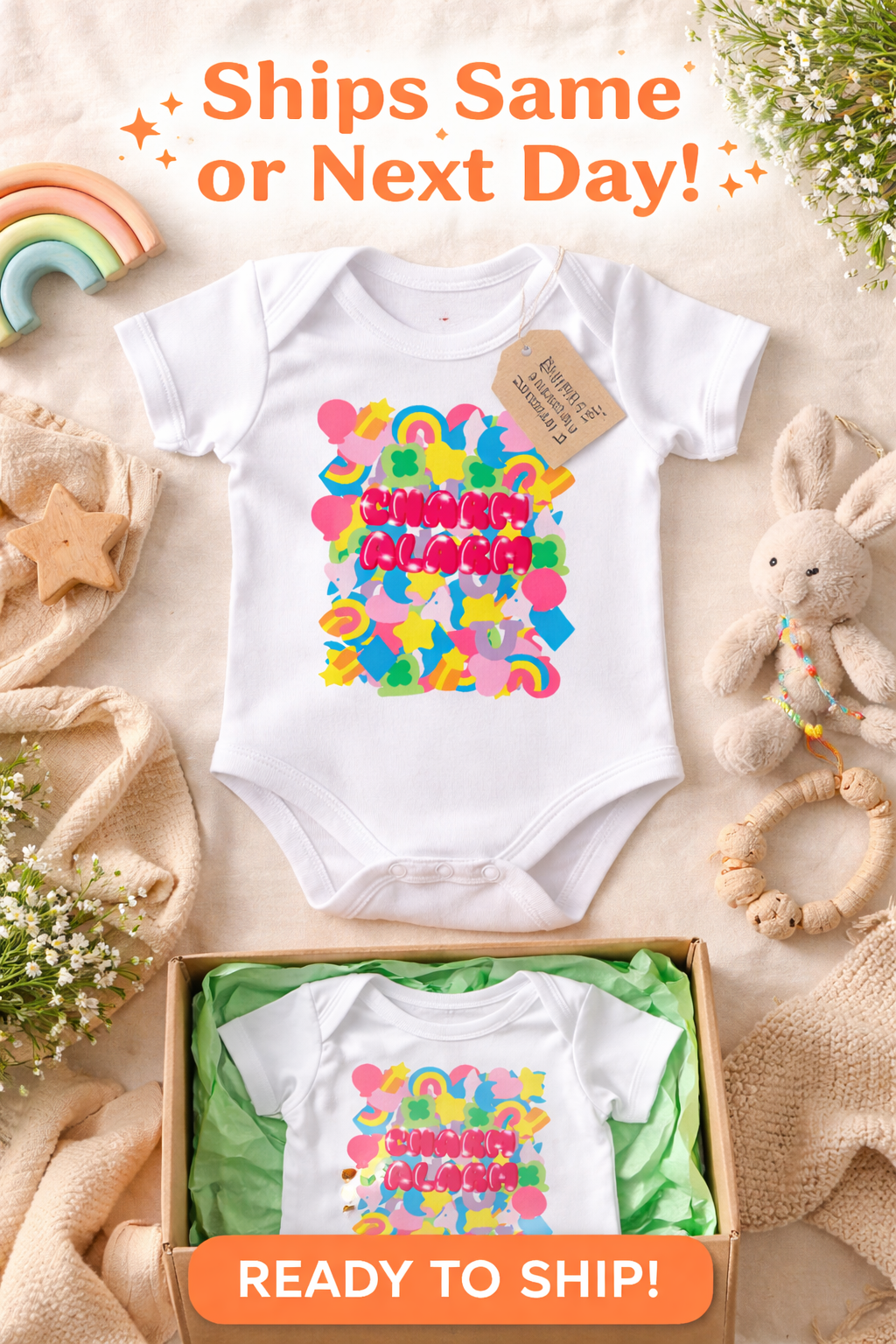 Retro Rainbow Baby Outfit – Charm Alarm Baby Bodysuit, Soft Cotton Infant Clothing, Newborn Gift