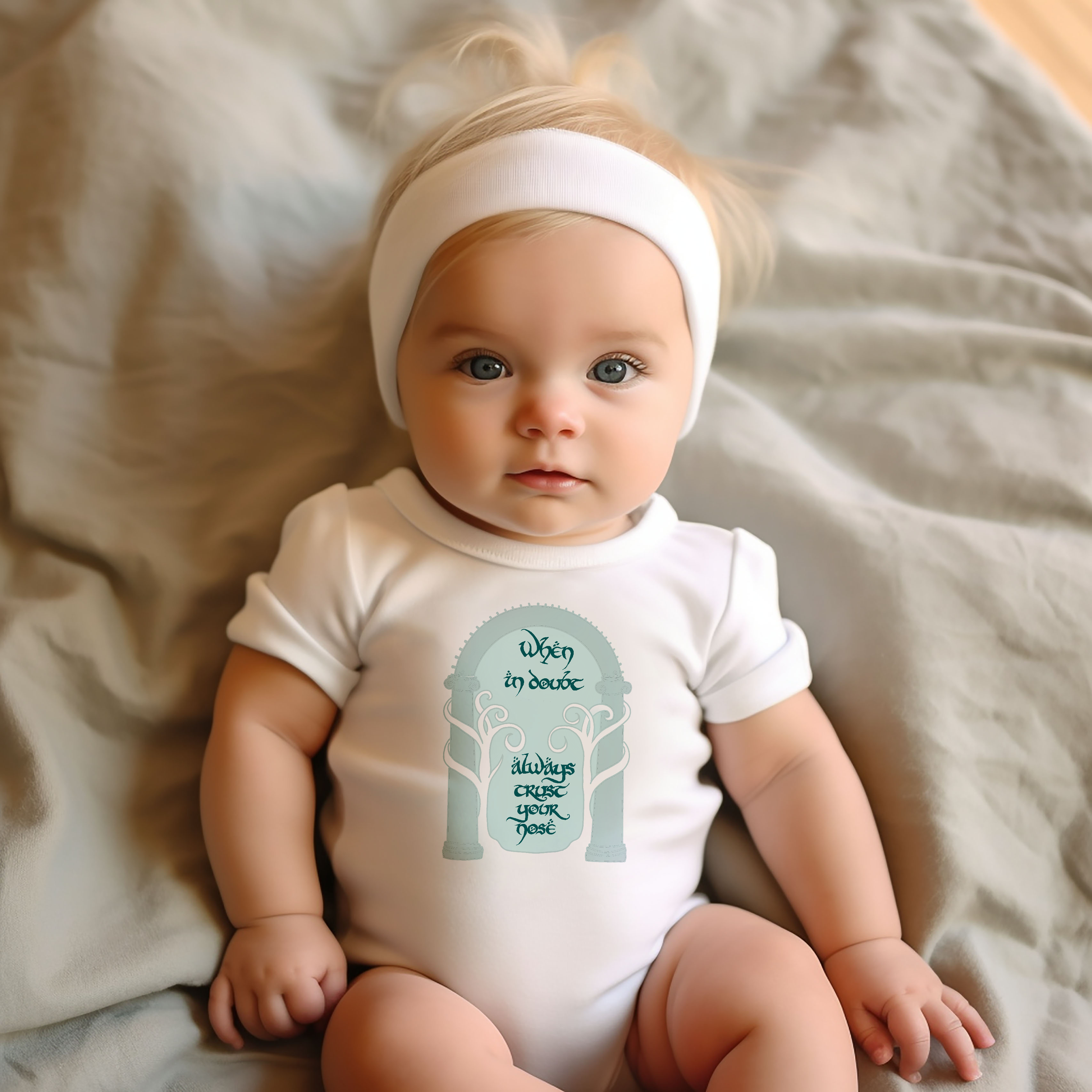 Tolkien Inspired Baby Outfit – “Always Trust Your Nose” Quote, Ultra Soft Cotton Infant Clothing