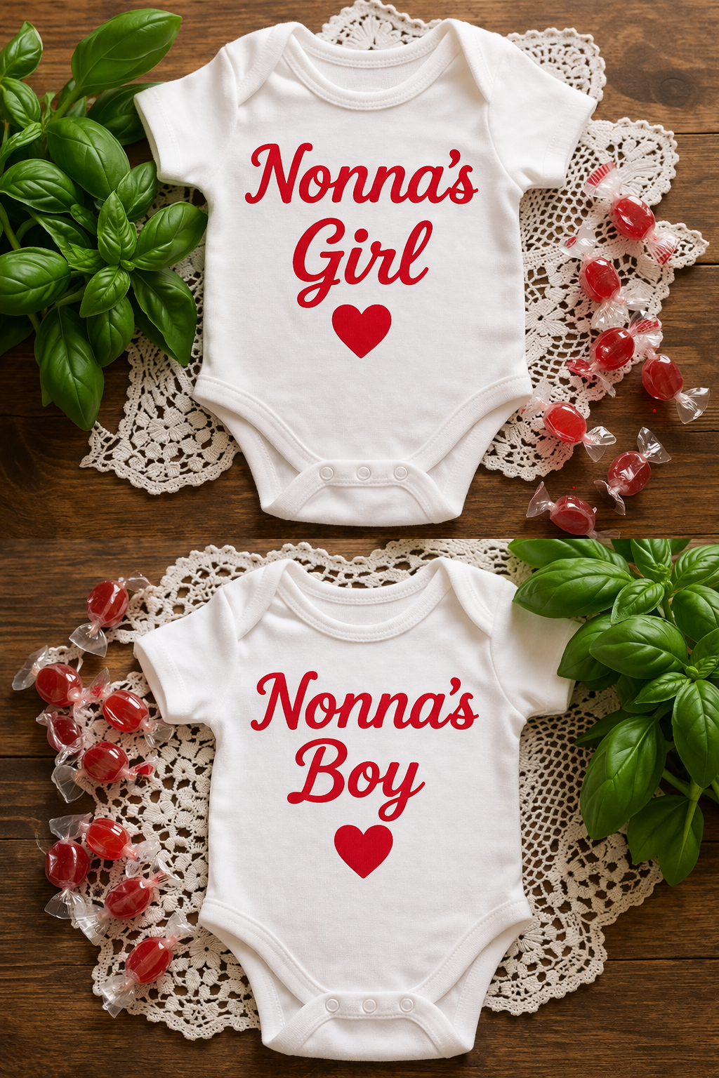 Italian Grandma Baby Gift – “Nonna’s Boy or Girl” Infant Outfit, Soft Cotton Newborn Clothing