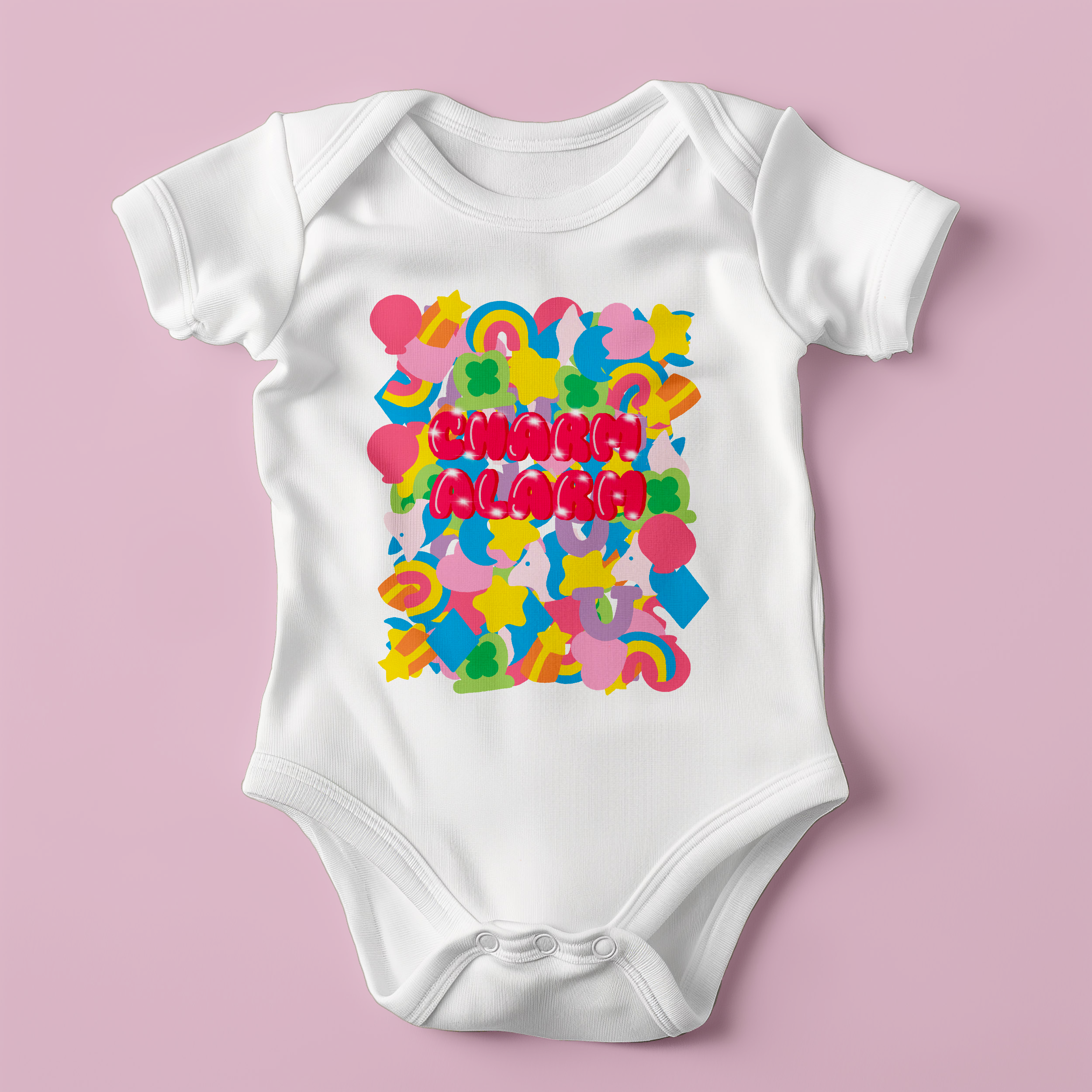 Charm Alarm Baby Bodysuit – Retro Rainbow Graphic Infant Outfit, Soft Cotton Newborn Clothing