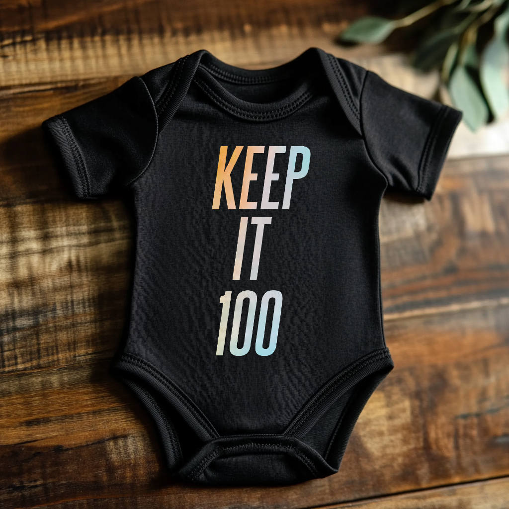 Keep It 100 Baby Outfit – Opal Rainbow Graphic, Soft Cotton Infant Clothing, Trendy Newborn Gift