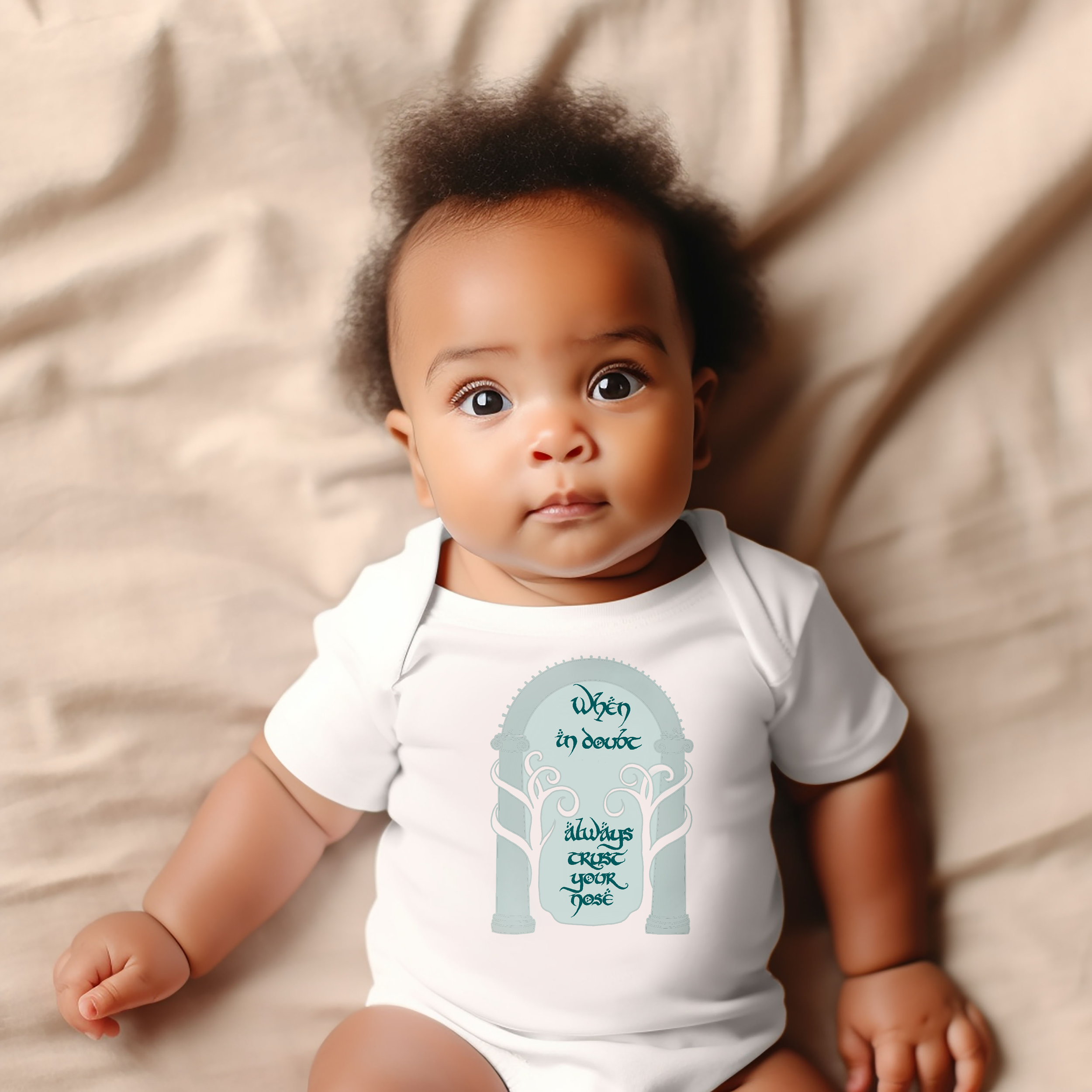 Tolkien Inspired Baby Bodysuit – “Always Trust Your Nose” Quote, Ultra Soft Cotton Infant Outfit