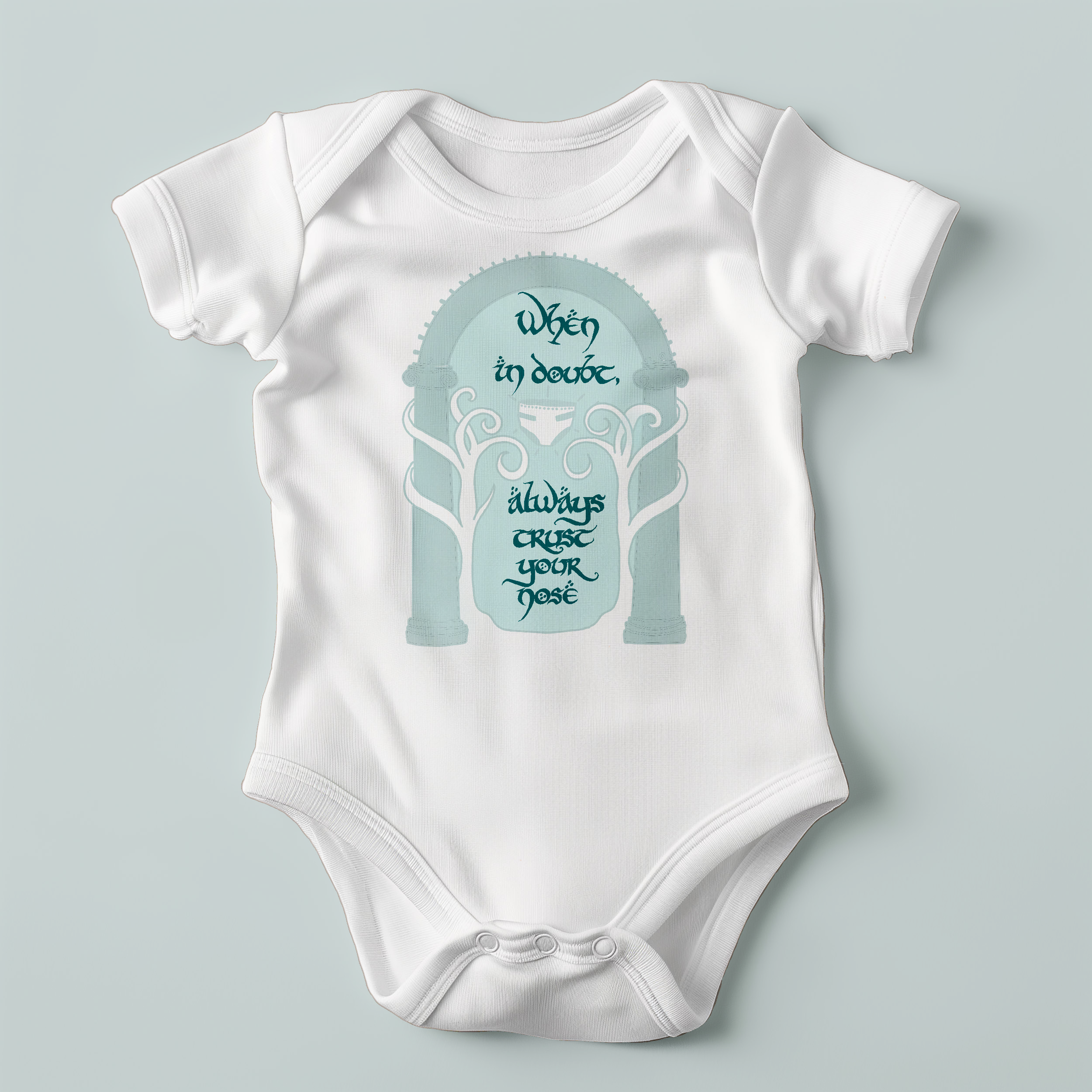 Tolkien Baby Bodysuit – “Always Trust Your Nose” Quote, Soft Cotton Infant Outfit