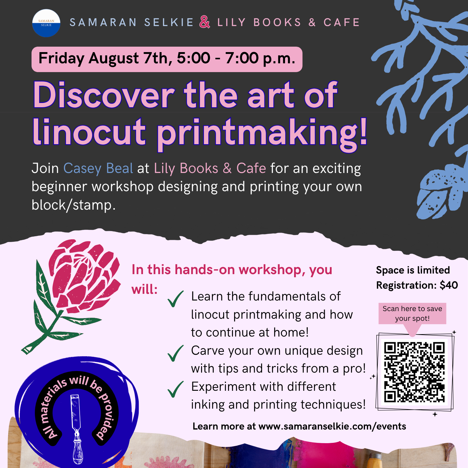 Linocut Printmaking Workshop at Lily Books &amp; Cafe