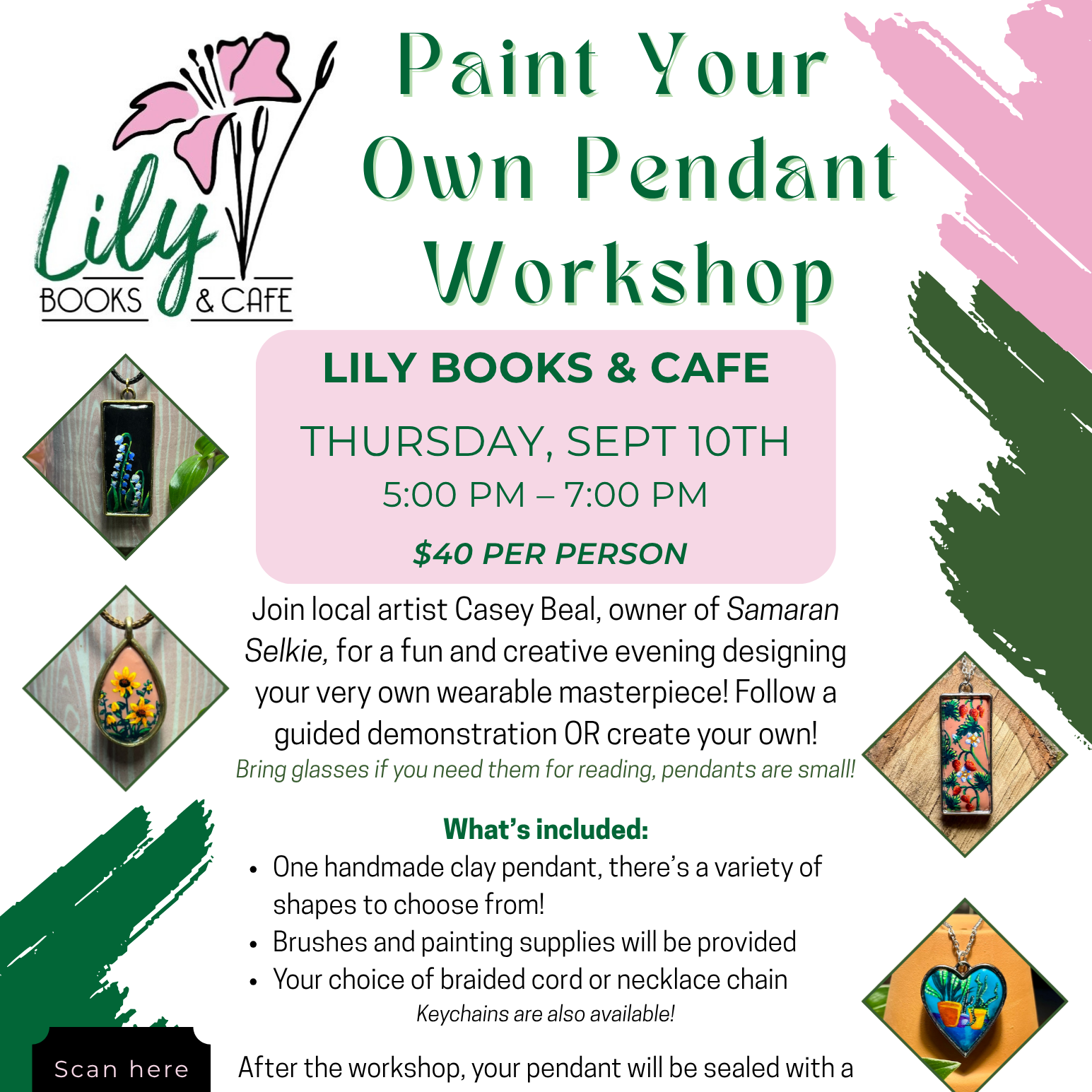 Paint Your Own Pendant at Lily Books & Cafe