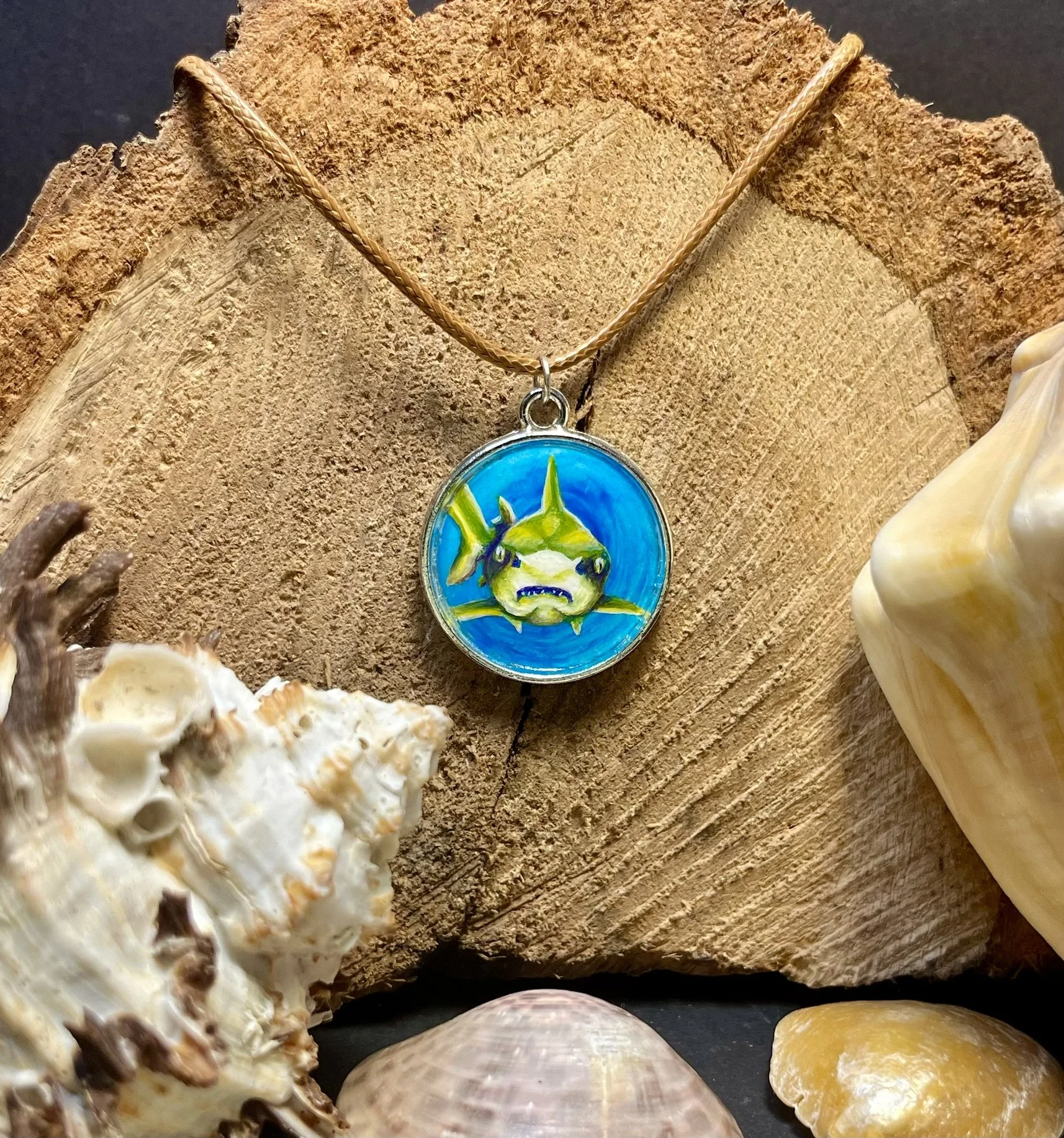 Hand-painted Hunting Bull Shark Pendant