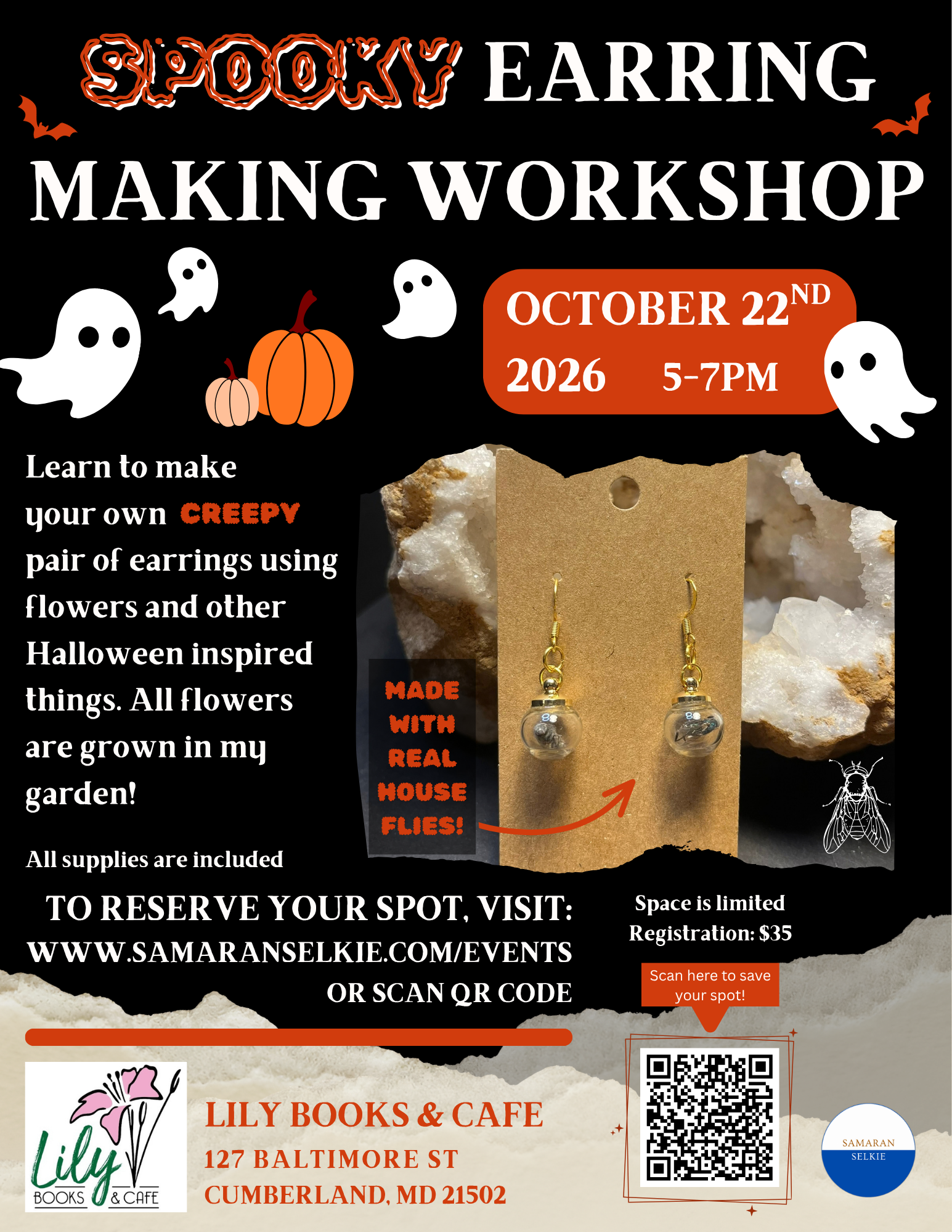 Spooky Earring Making Workshop at Lily Books and Cafe!