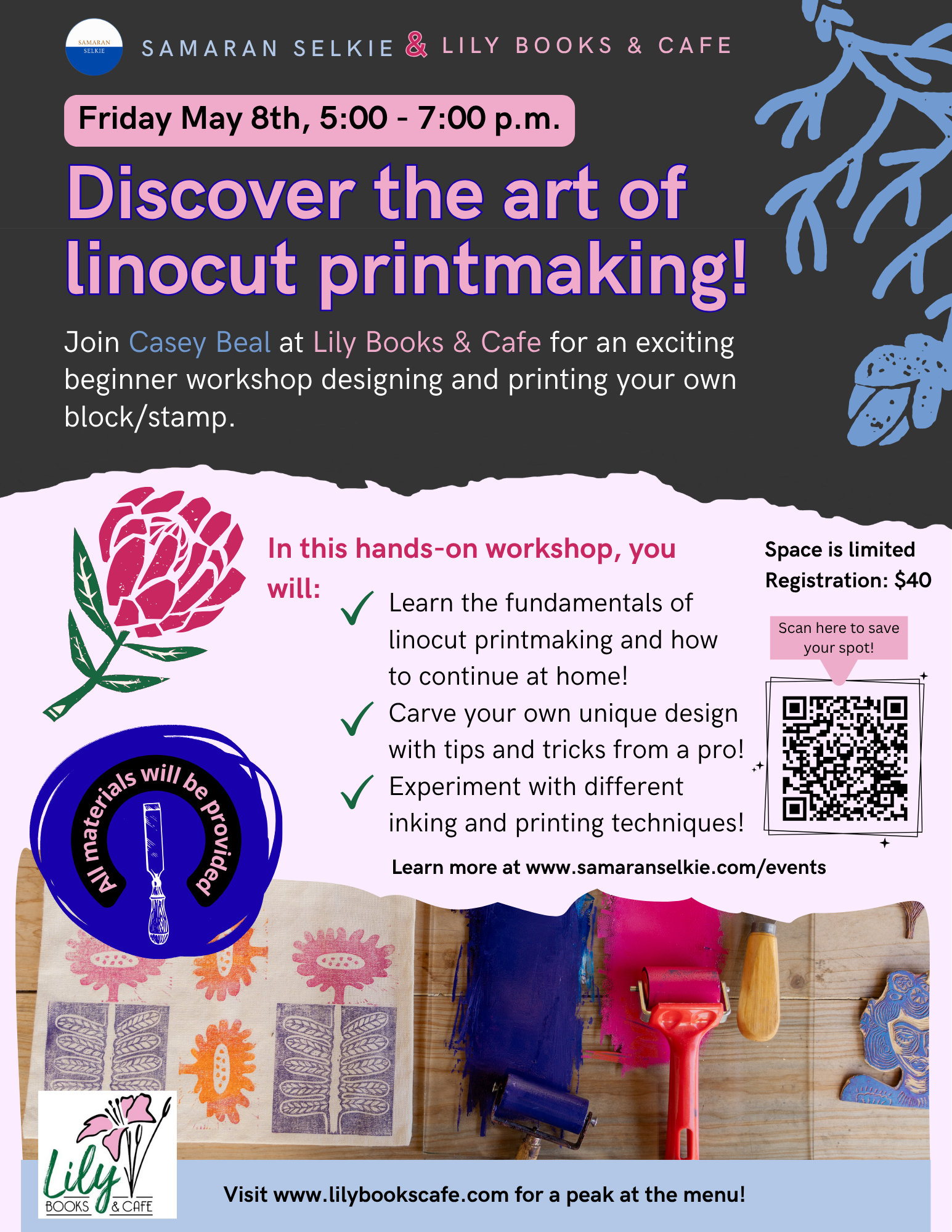 Beginner Linocut Printmaking Workshop at Lily Books & Cafe