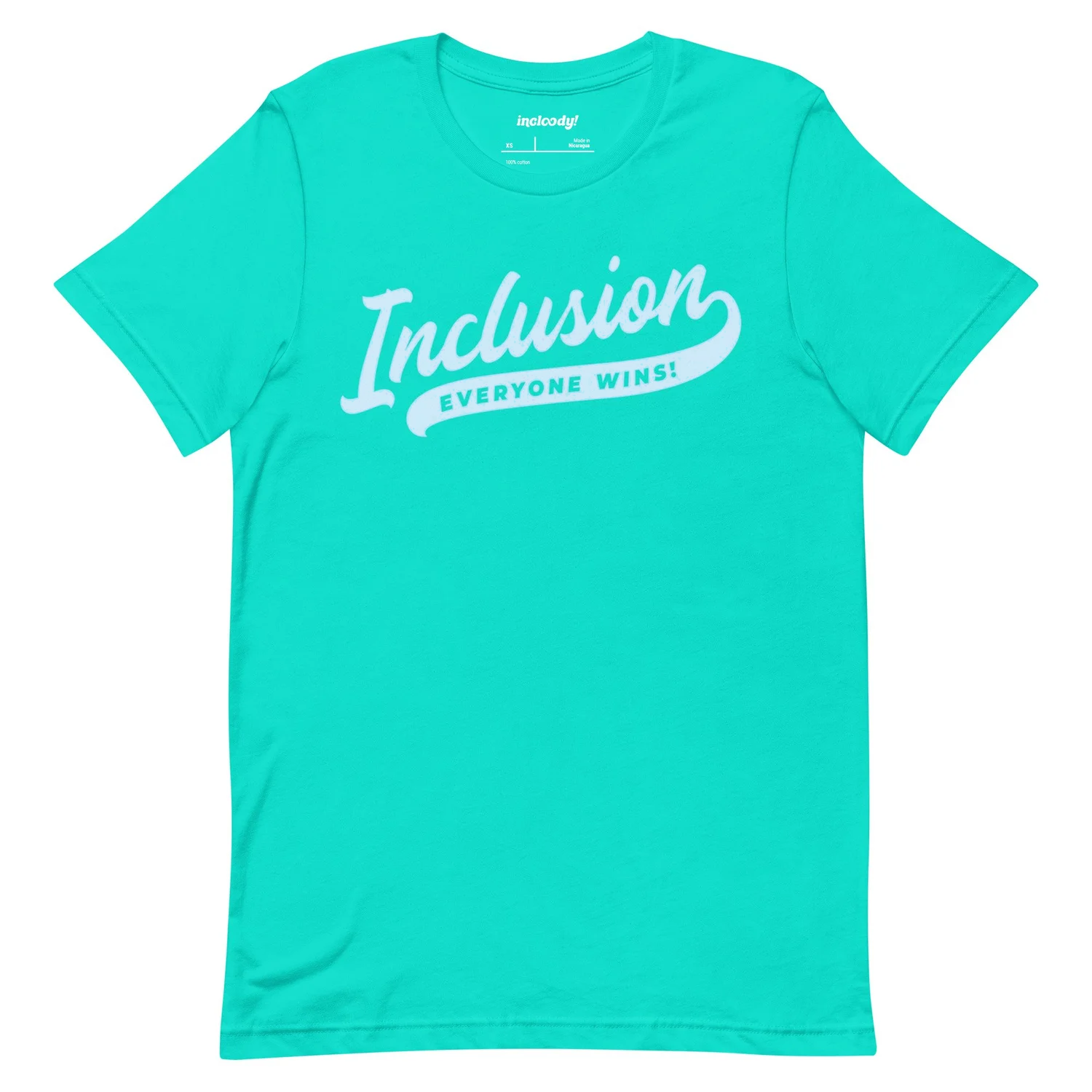 inclusion everyone wins teal tee