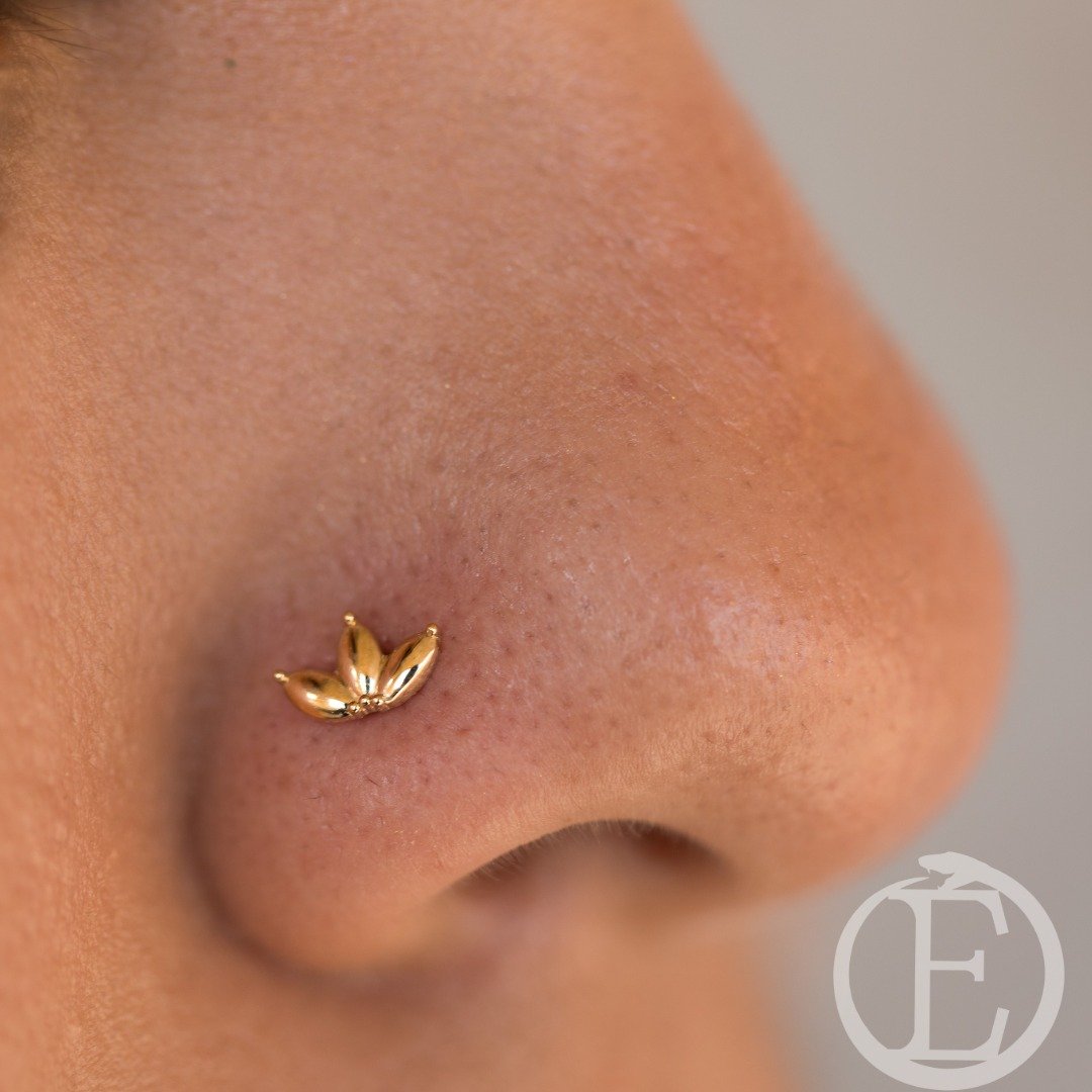 Rose gold 3 fates in this nostril piercing! from @divinitymetals 
Piercing by Ryan

✨Walk-in for jewelry purchase
✨Appointments for piercings via our website

________________________________________________________________________
Friends we recomme
