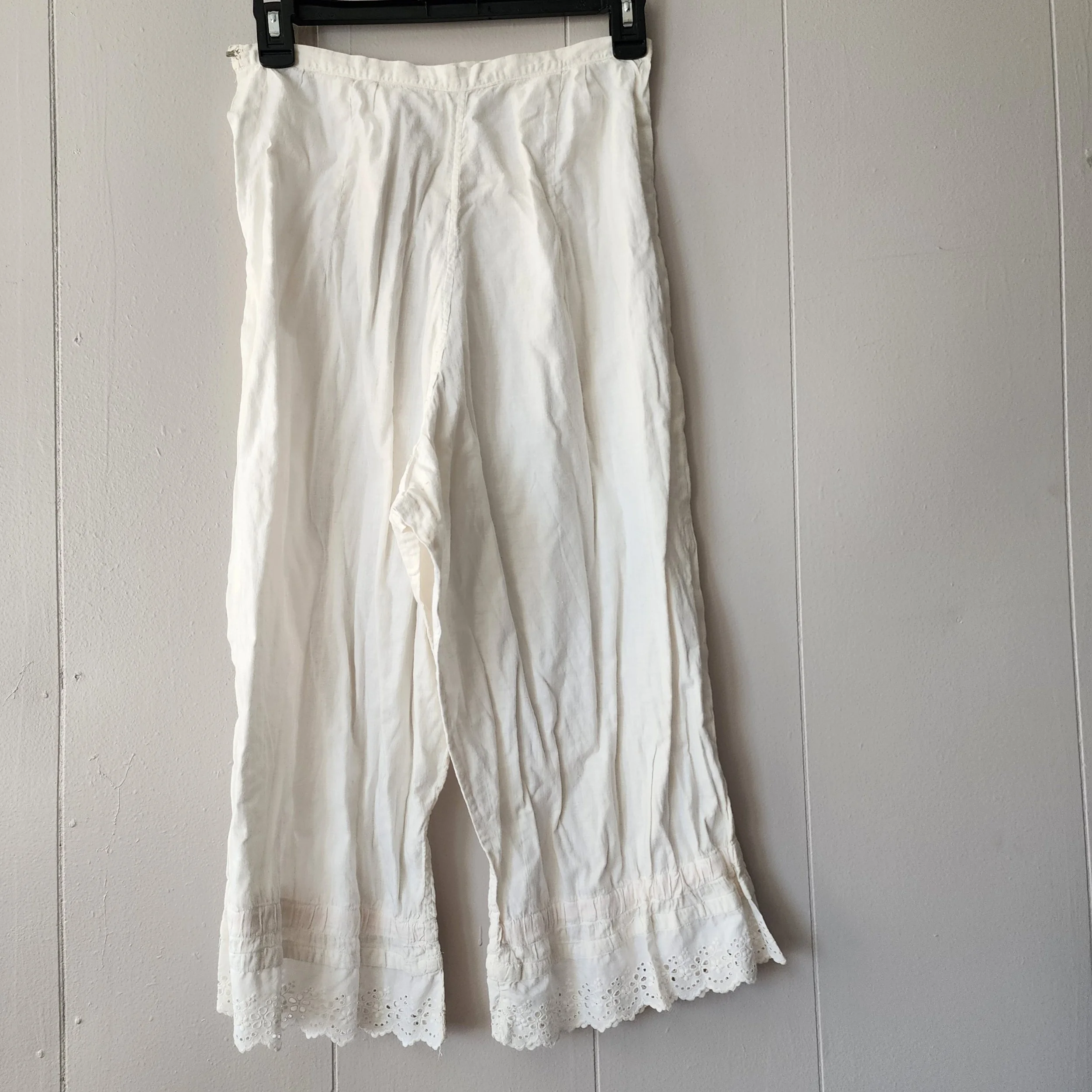 Antique Victorian/Edwardian Women’s Cotton Undergarment Set – Chemise, Petticoat & Pantaloons Eyelet Lace Trim - Hello Gorgeous Threads