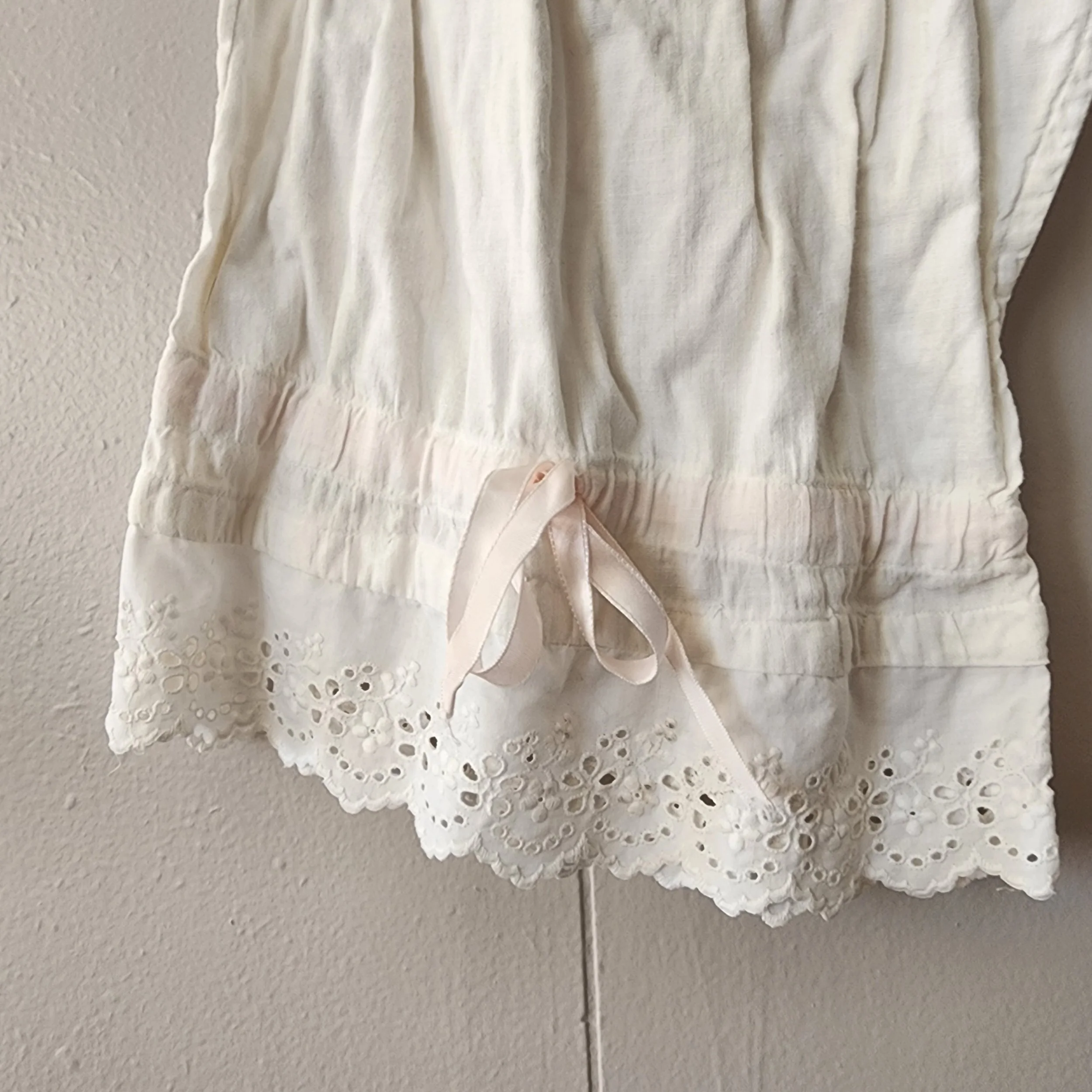 Antique Victorian/Edwardian Women’s Cotton Undergarment Set – Chemise, Petticoat & Pantaloons Eyelet Lace Trim - Hello Gorgeous Threads