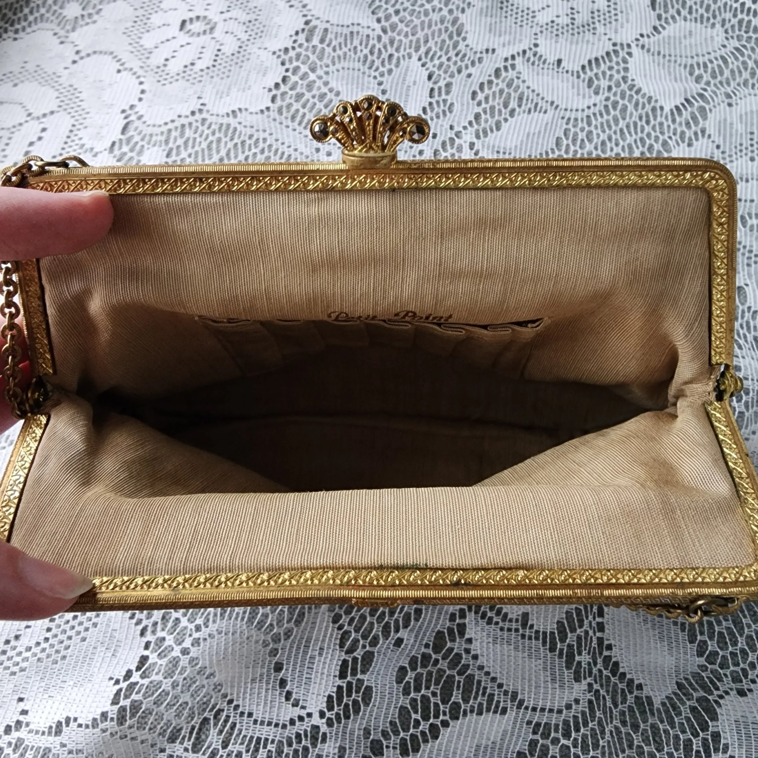 Vintage Petit Point Purse Floral Needlepoint Evening Bag Brass Frame - Hello Gorgeous Threads