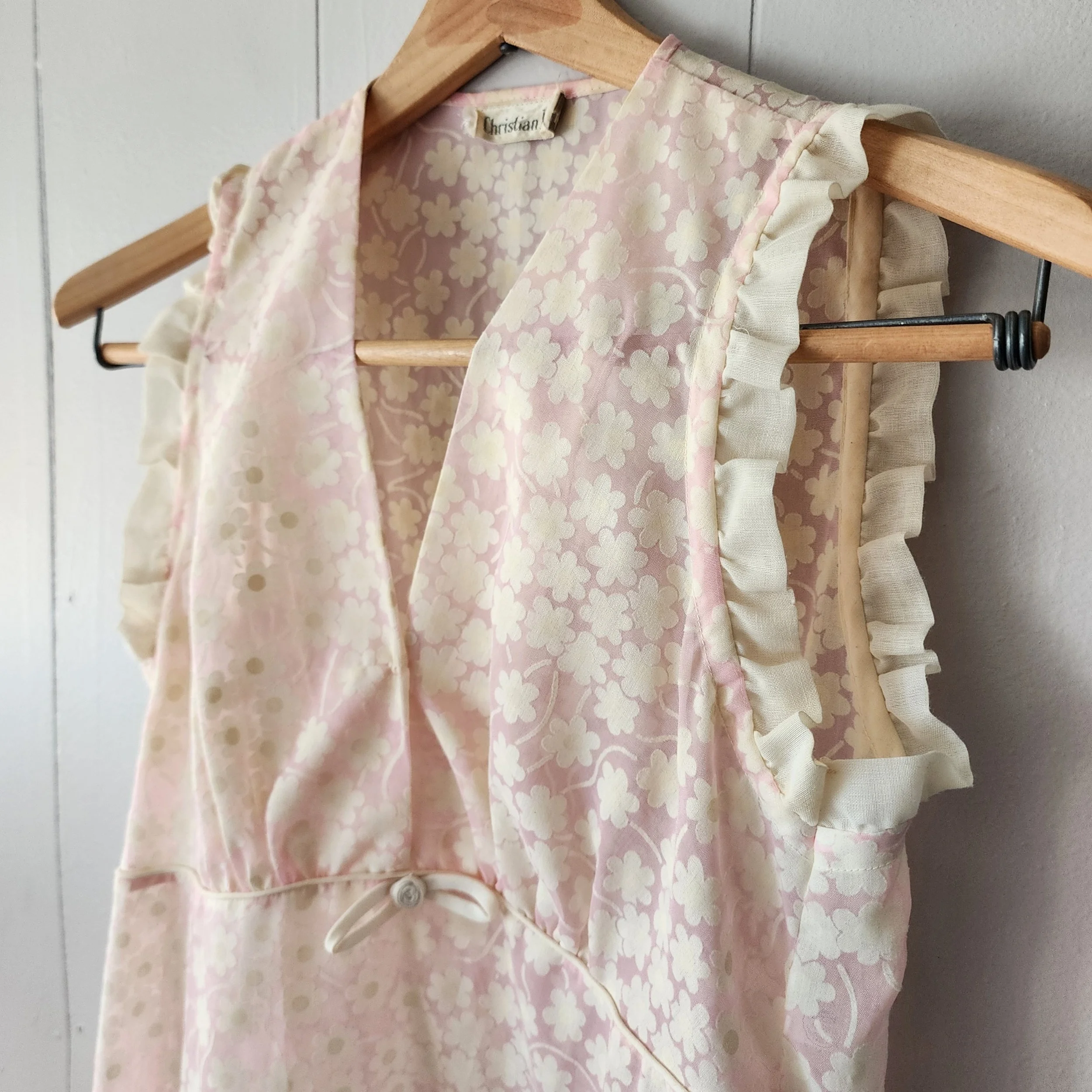 Vintage Christian Dior Floral Hostess Gown Nightgown Late 1960s-70s Pink S - Hello Gorgeous Threads
