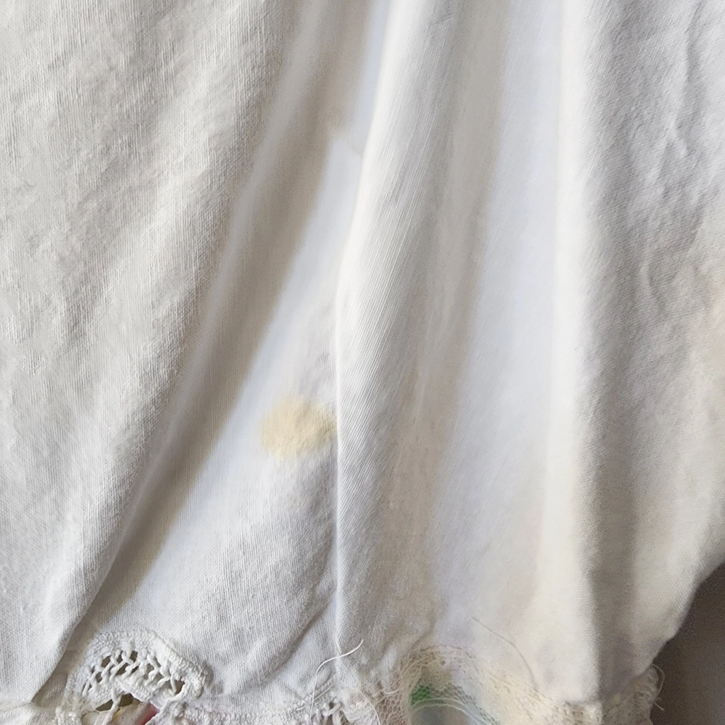 Handmade Vintage Textile Dress Easter Spring 1970s Pillowcase & 1980s Crochet XL - Hello Gorgeous Threads