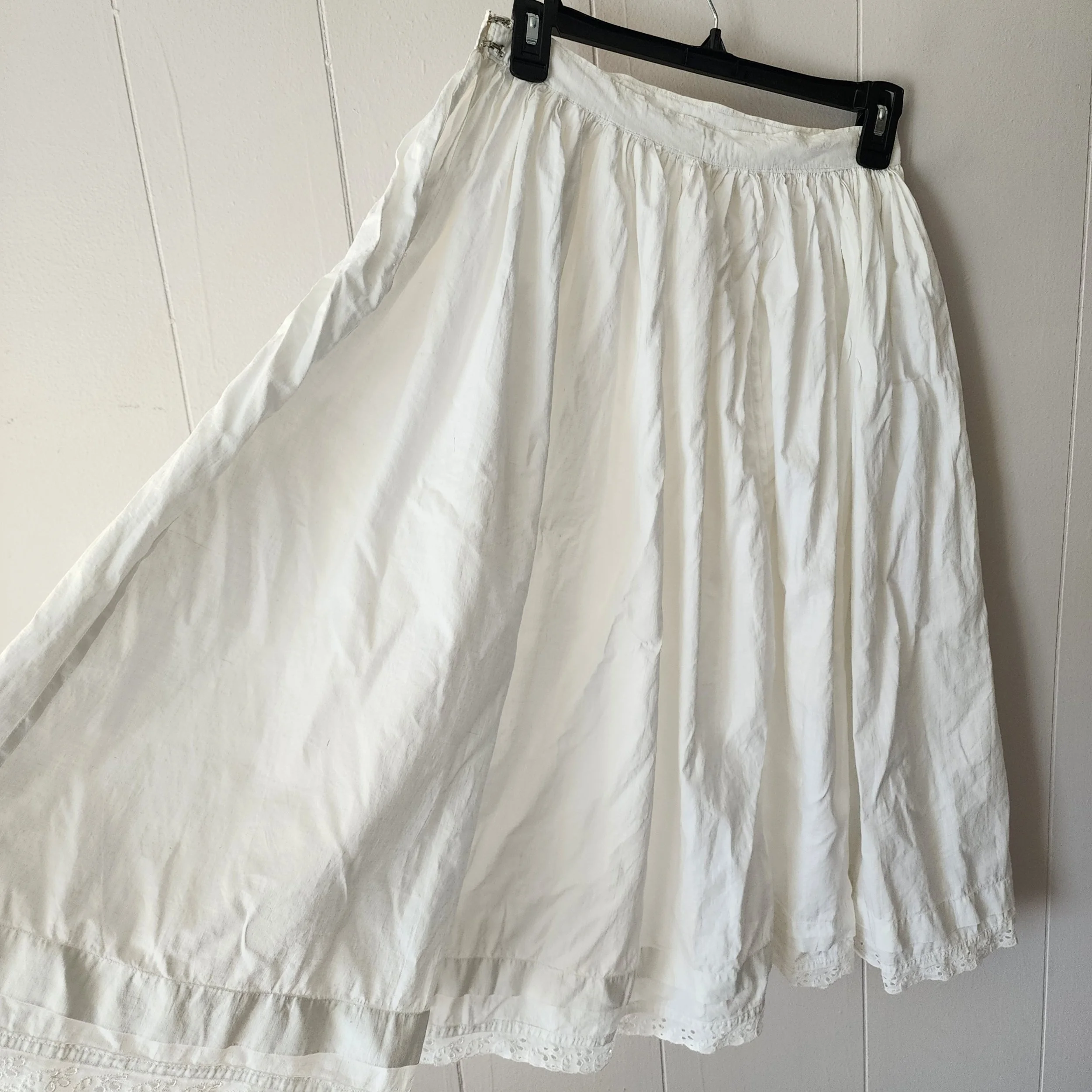 Antique Victorian/Edwardian Women’s Cotton Undergarment Set – Chemise, Petticoat & Pantaloons Eyelet Lace Trim - Hello Gorgeous Threads