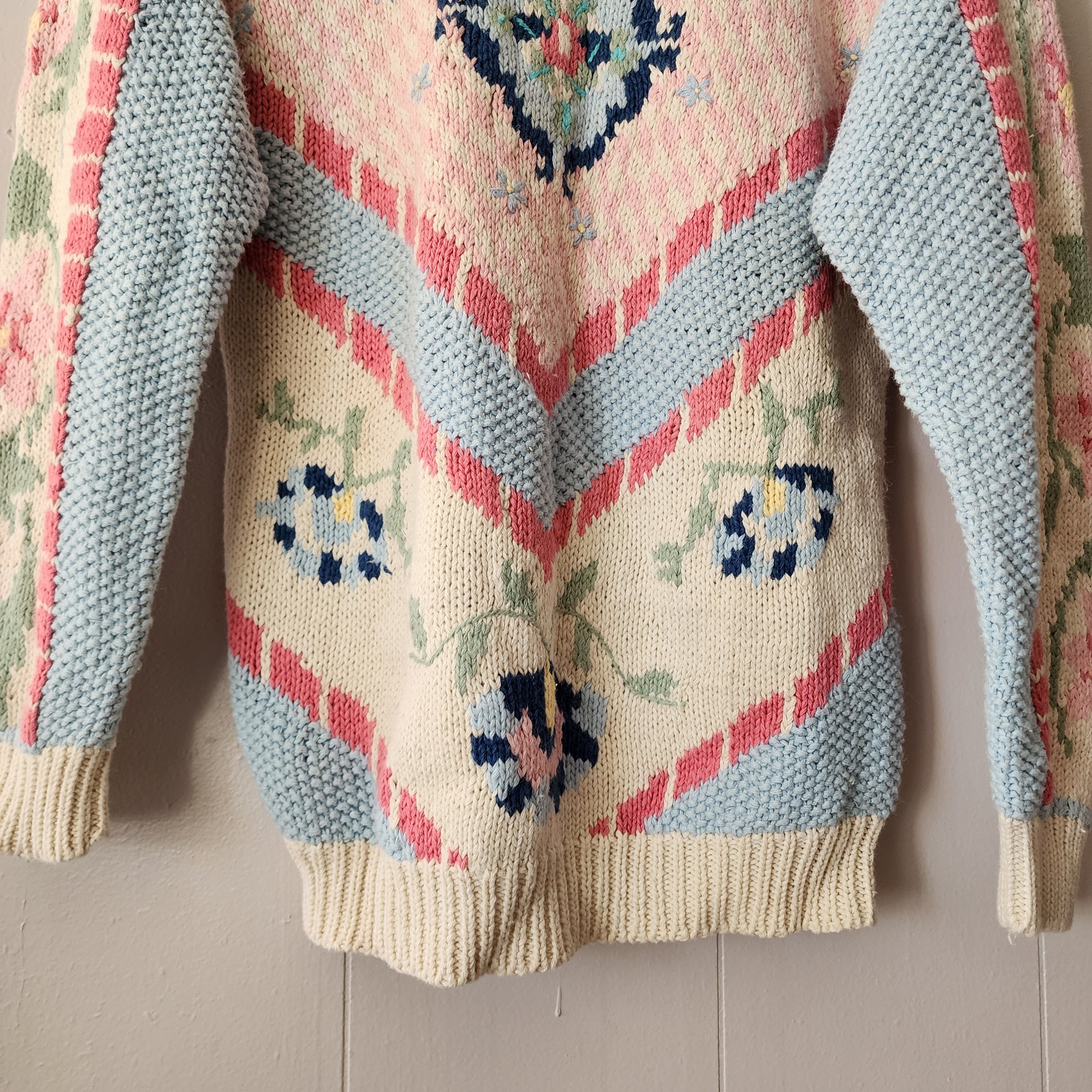 Eagle’s Eye Floral Chevron Knit, c. 1980s - Hello Gorgeous Threads