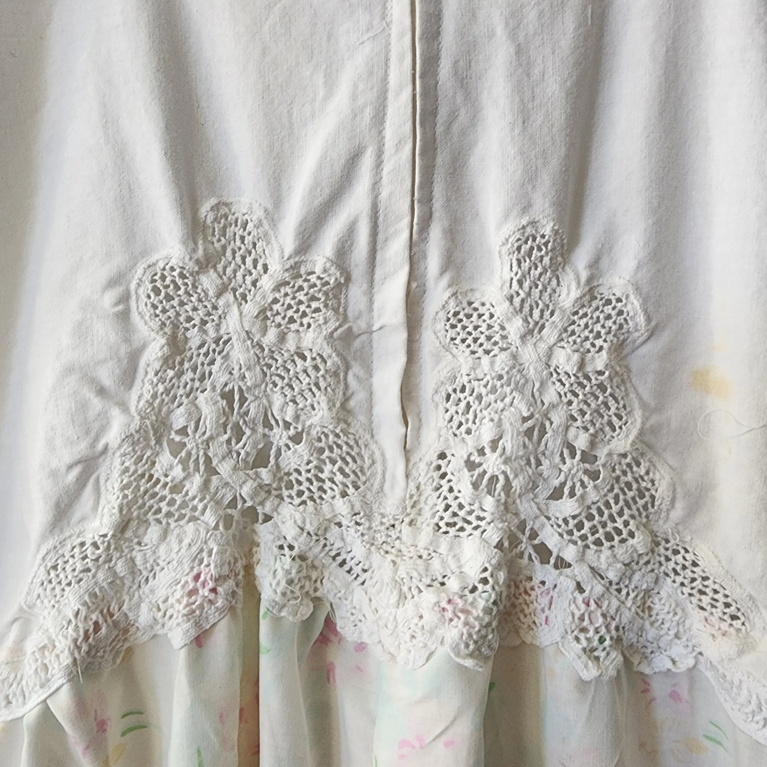 Handmade Vintage Textile Dress Easter Spring 1970s Pillowcase & 1980s Crochet XL - Hello Gorgeous Threads