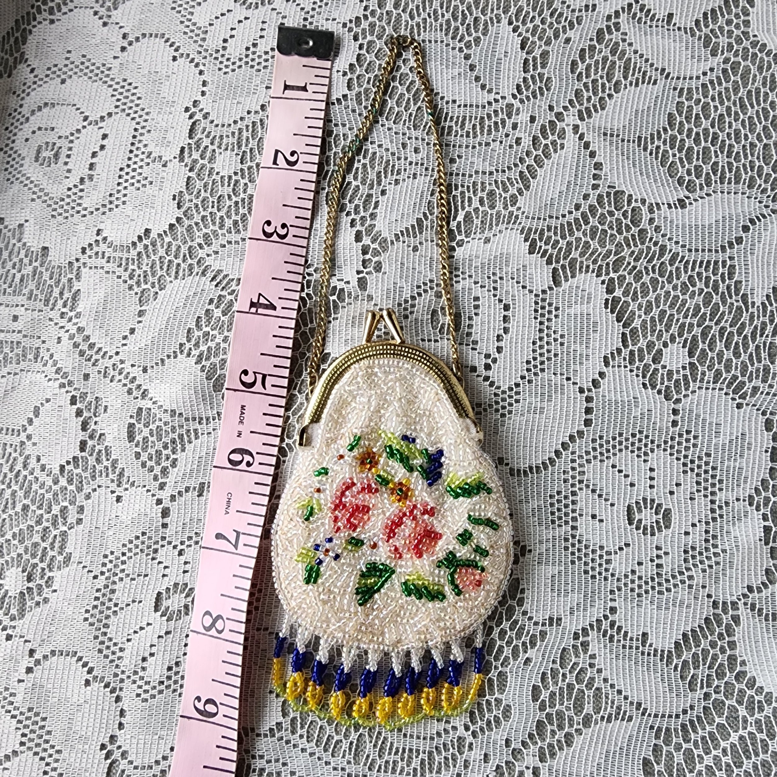 Antique Vintage Beaded Floral Purse 1920s Art Deco Flapper Evening Bag Fringe - Hello Gorgeous Threads