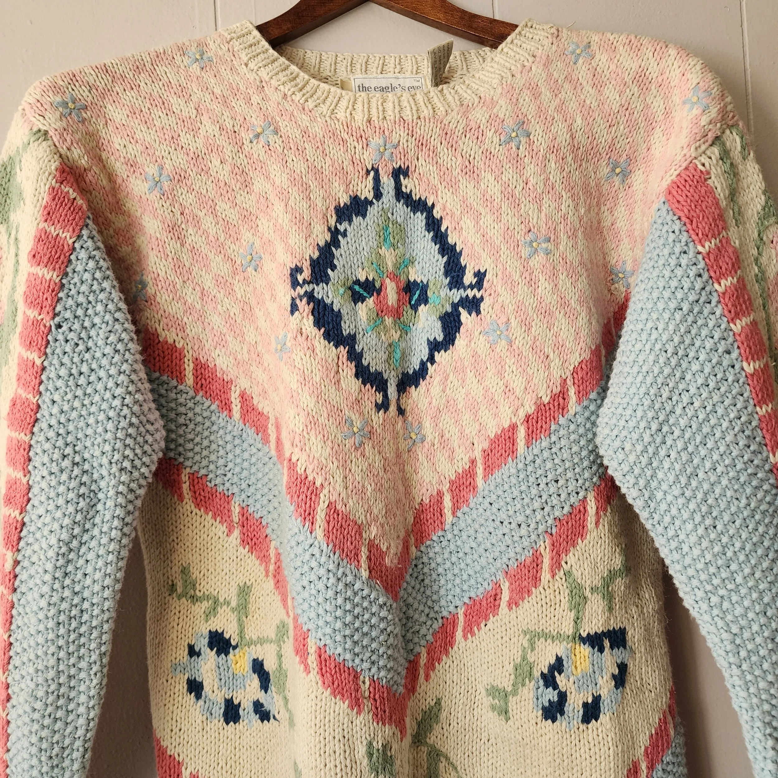 Eagle’s Eye Floral Chevron Knit, c. 1980s - Hello Gorgeous Threads