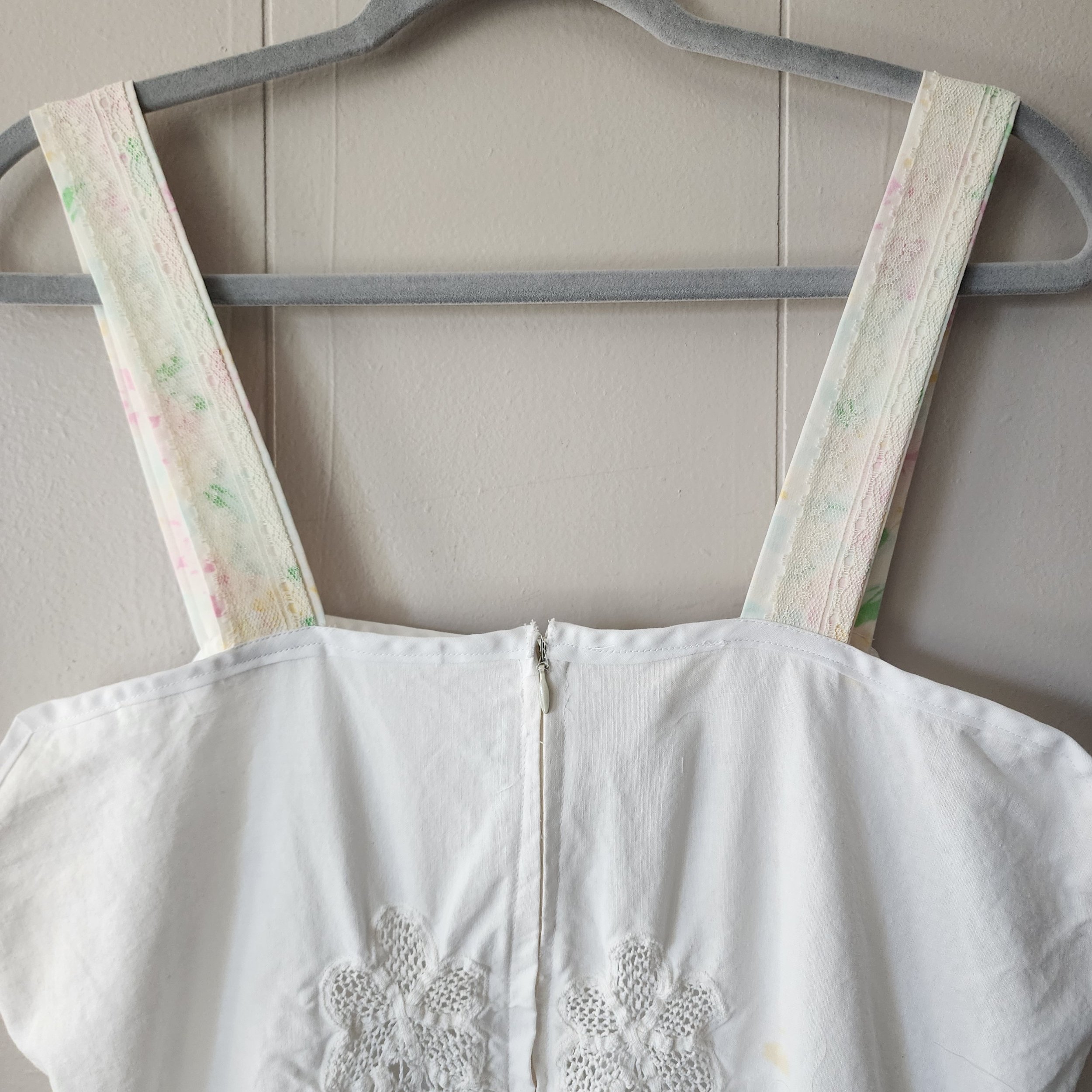 Handmade Vintage Textile Dress Easter Spring 1970s Pillowcase & 1980s Crochet XL - Hello Gorgeous Threads